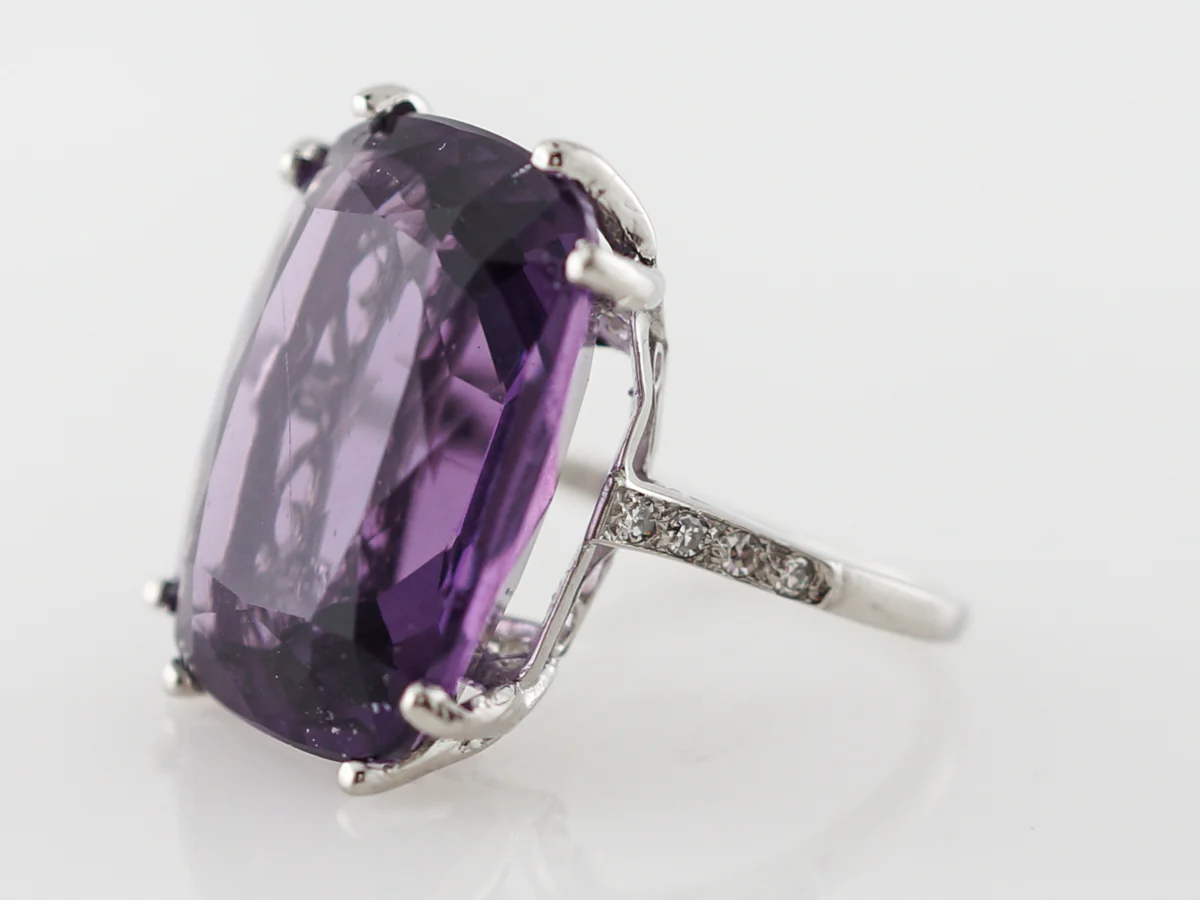 Art Deco Amethyst & Diamond Ring in Vintage Platinum - Image 2