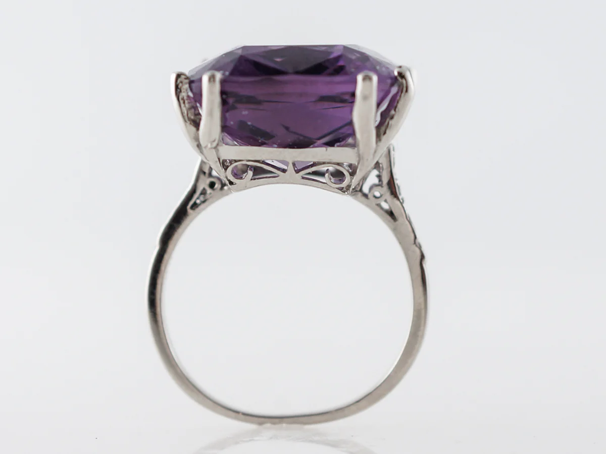 Art Deco Amethyst & Diamond Ring in Vintage Platinum - Image 4
