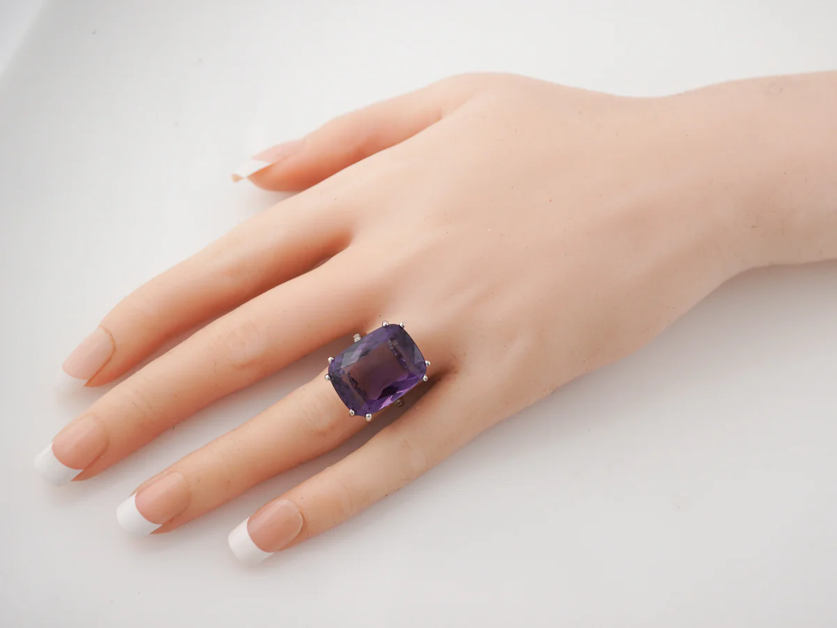 Art Deco Amethyst & Diamond Ring in Vintage Platinum - Image 7