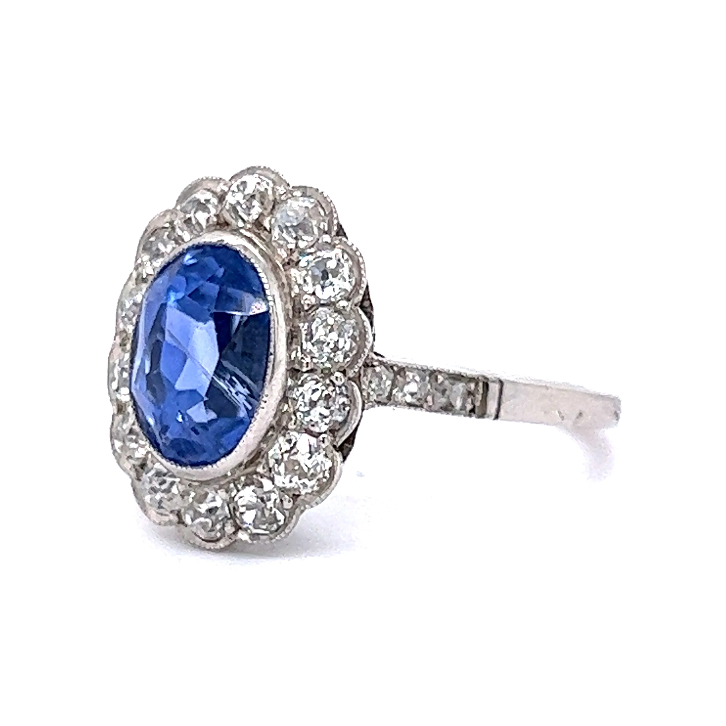 Art Deco Ceylon Sapphire & Diamond Engagement Ring in Platinum - Image 2