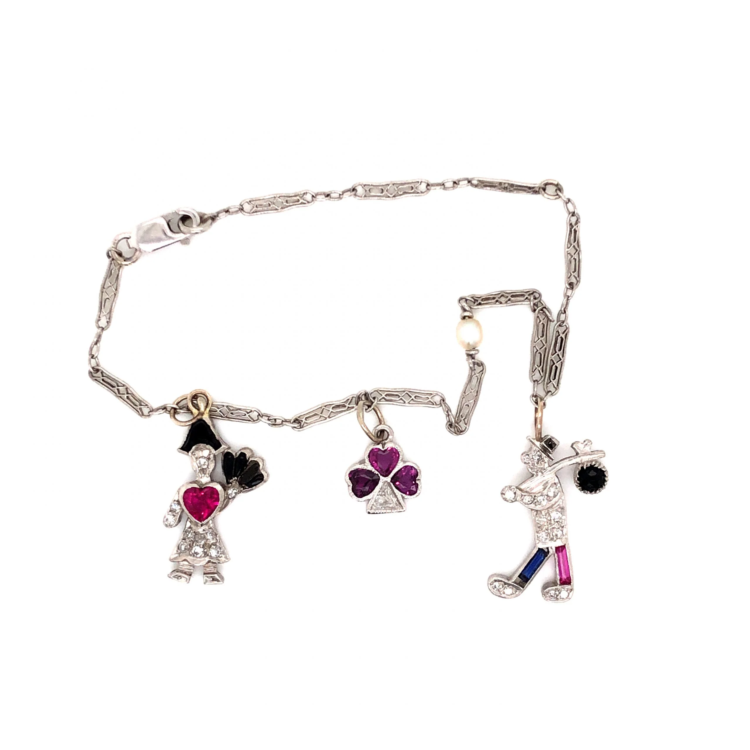Art Deco Charm Bracelet in Platinum