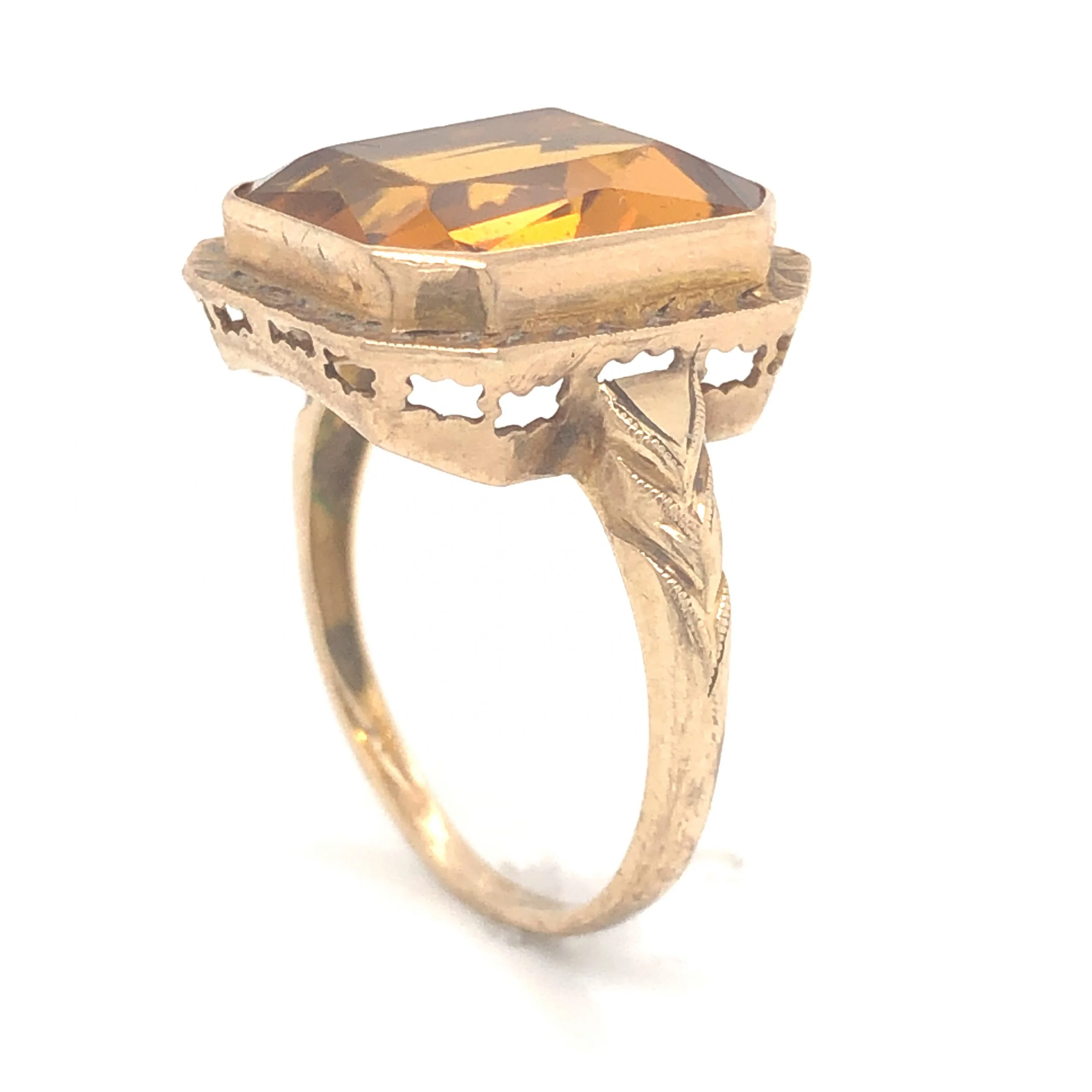 Art Deco Citrine Cocktail Ring in 14k Yellow Gold - Image 4