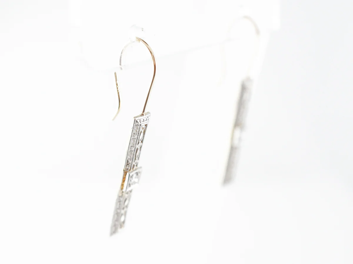 Art Deco Dangle Earrings w/ Diamonds in Yellow & White Gold - Image 3