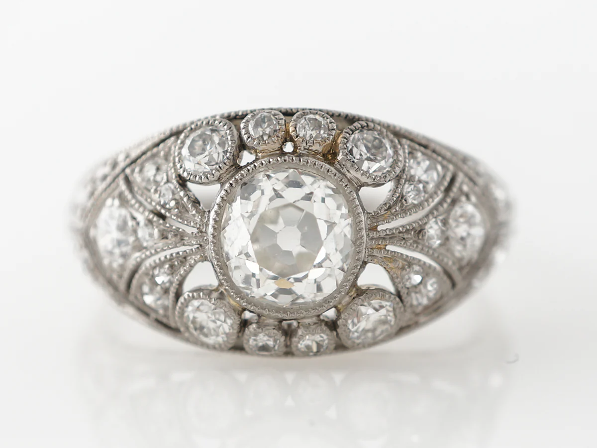 Art Deco Diamond & Filigree Engagement Ring in Platinum