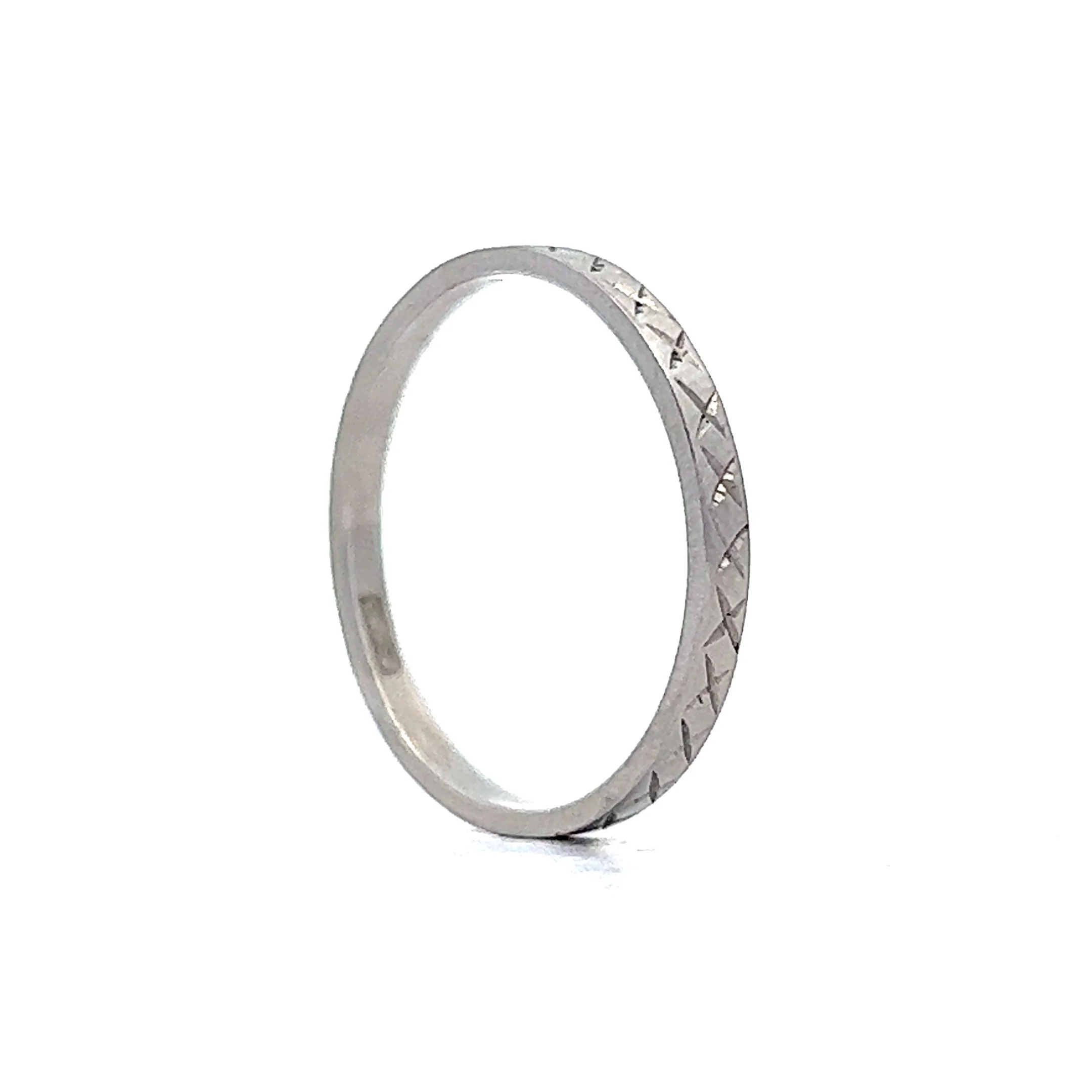 Art Deco Engraved Flat Edge Wedding Band in Platinum - Image 5
