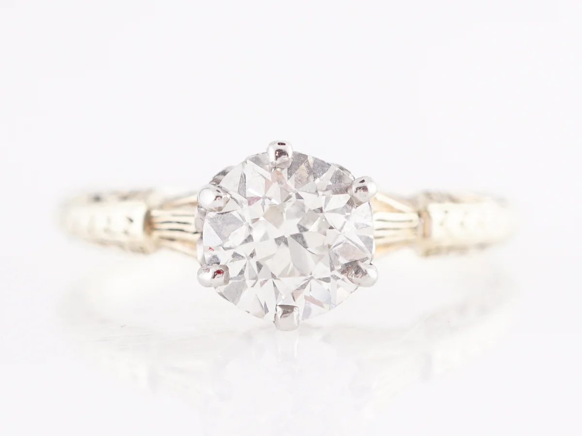Art Deco European Cut Diamond Engagement Ring in 14k
