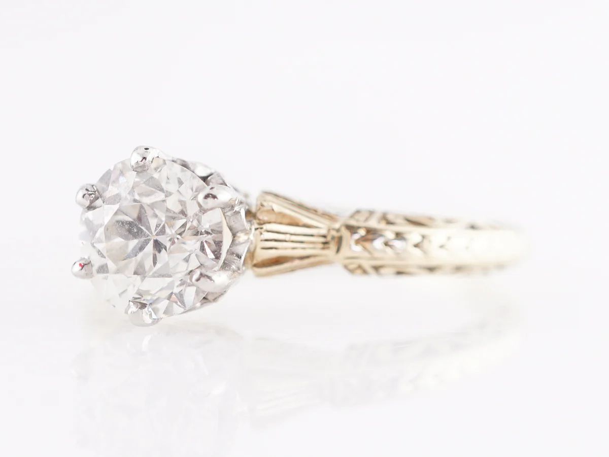 Art Deco European Cut Diamond Engagement Ring in 14k - Image 2