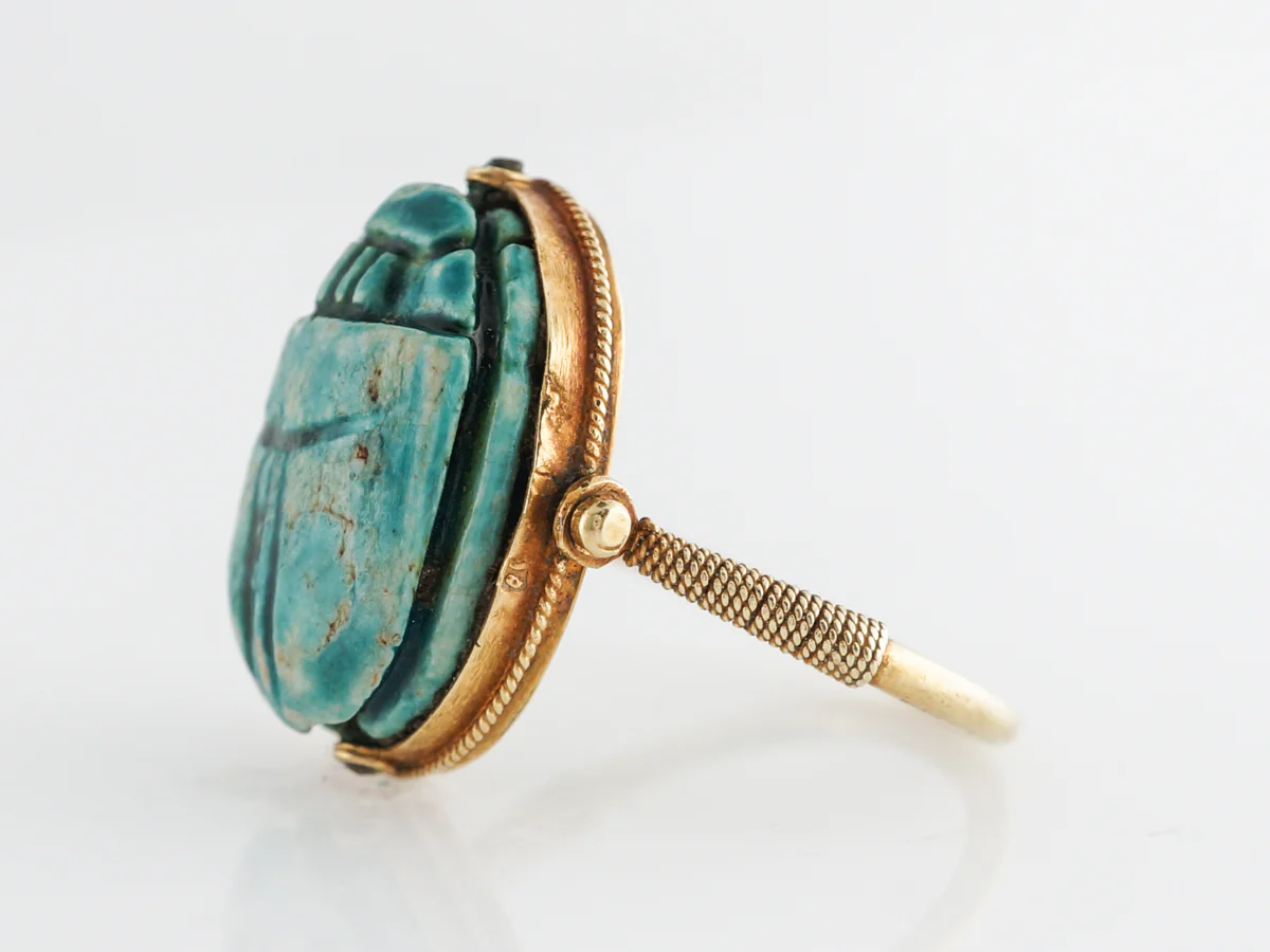 Art Deco Faience Cabochon Scarab in 14k Yellow Gold - Image 2