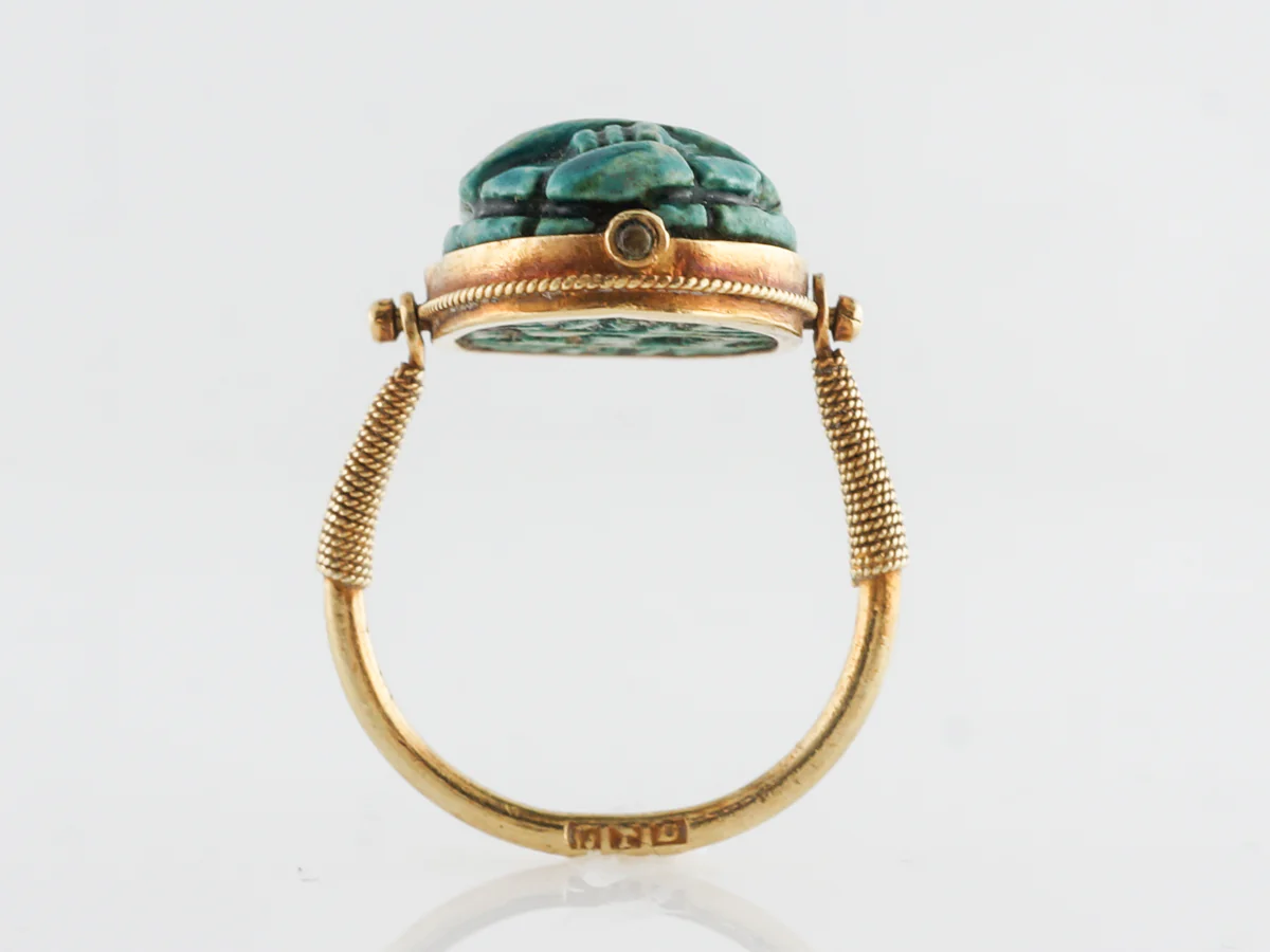 Art Deco Faience Cabochon Scarab in 14k Yellow Gold - Image 4