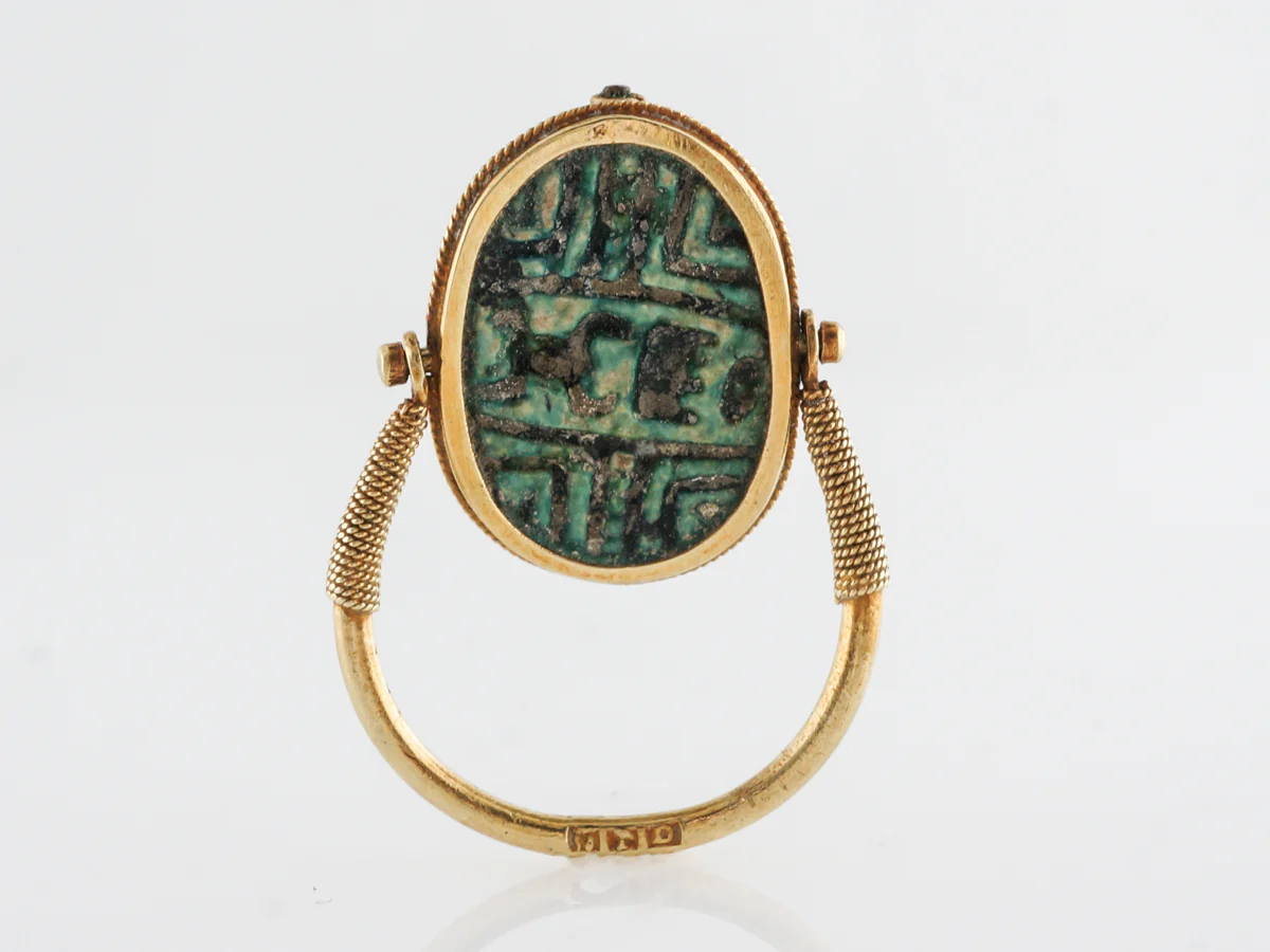Art Deco Faience Cabochon Scarab in 14k Yellow Gold - Image 6