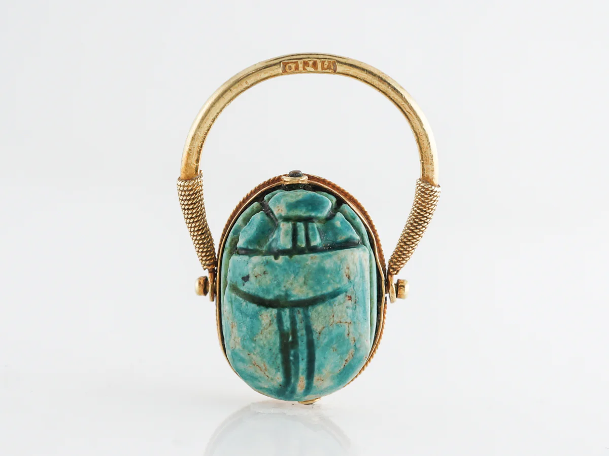 Art Deco Faience Cabochon Scarab in 14k Yellow Gold - Image 7