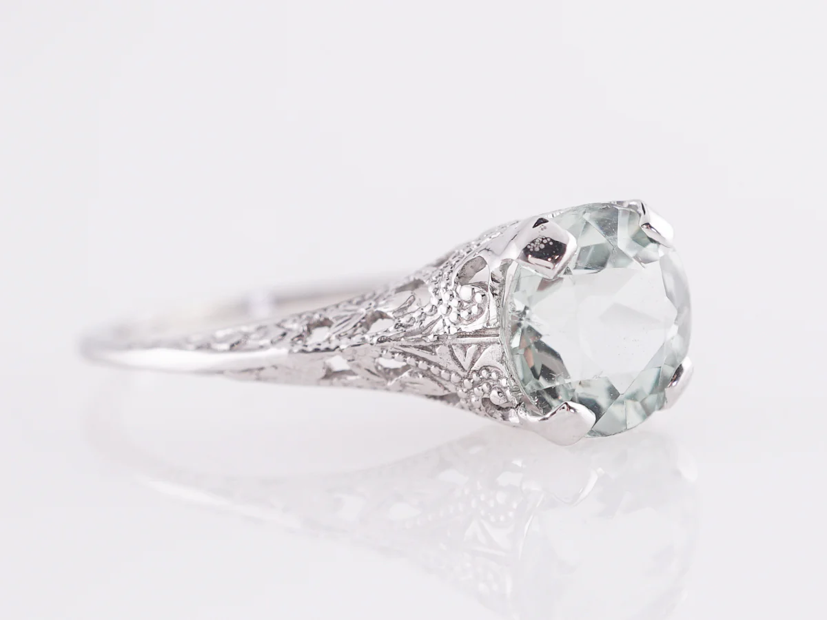 Art Deco Filigree Aquamarine Engagement Ring in White Gold - Image 3