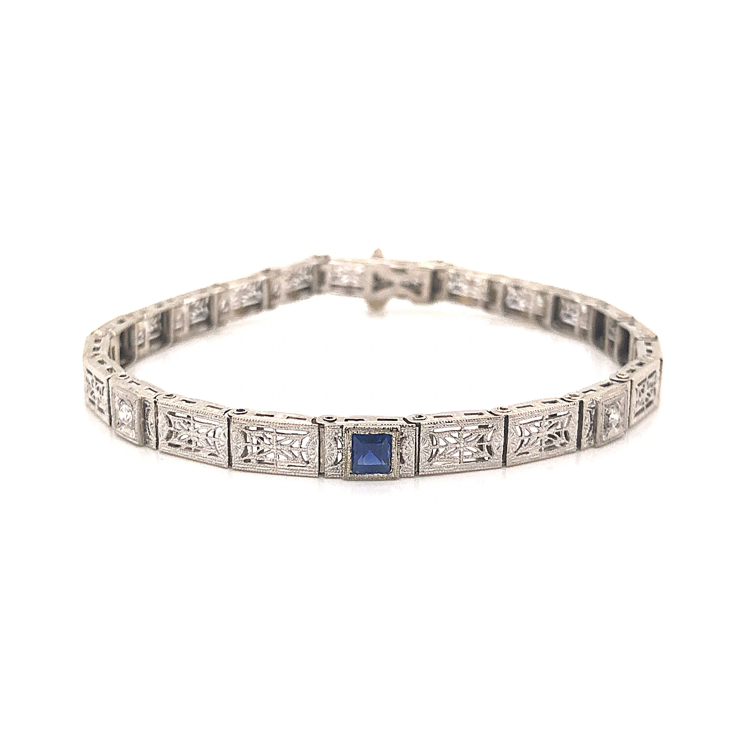 Art Deco Filigree Link Bracelet in 14k White Gold