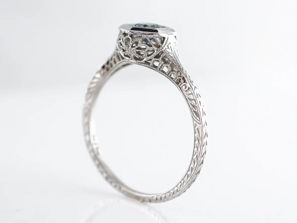 Art Deco Filigree Montana Sapphire Engagement Ring in White Gold - Image 5