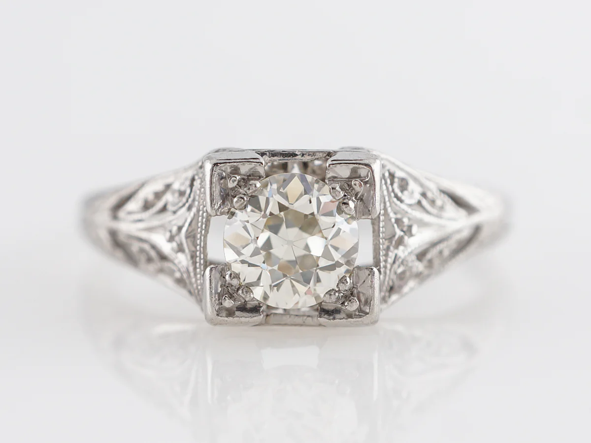 Art Deco Filigree Solitaire Diamond Engagement Ring in Platinum