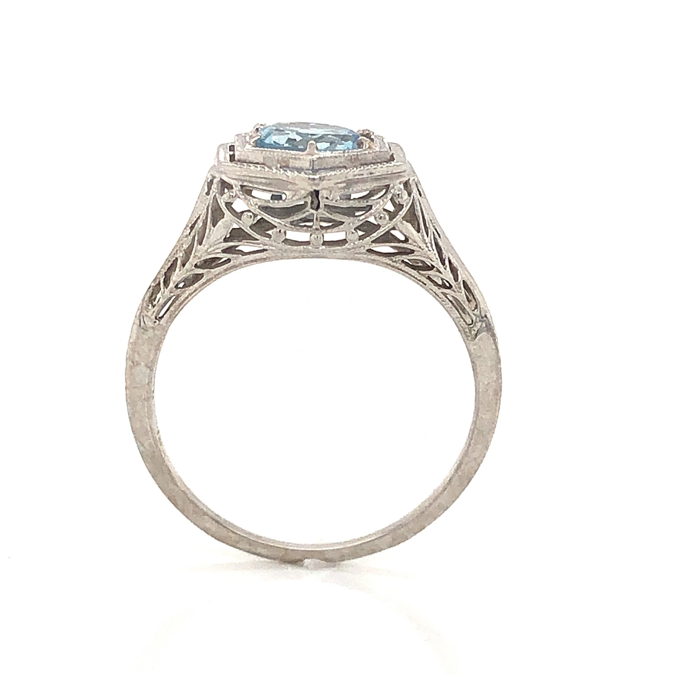 Art Deco Hexagonal Aquamarine Ring in 18K White Gold - Image 4