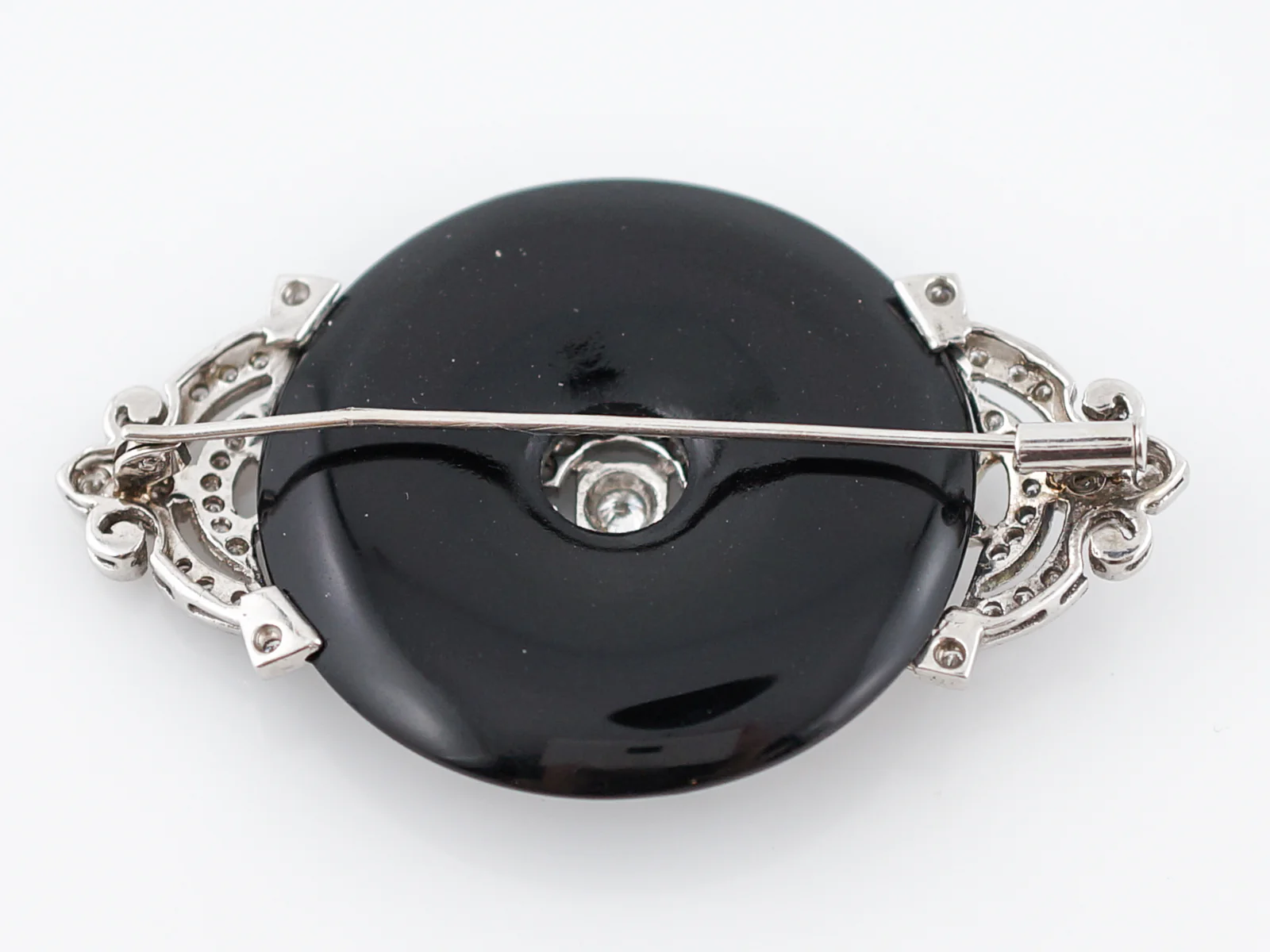 ***RTV***Art Deco Inspired Brooch Modern Onyx & Diamond in 18k White Gold - Image 4