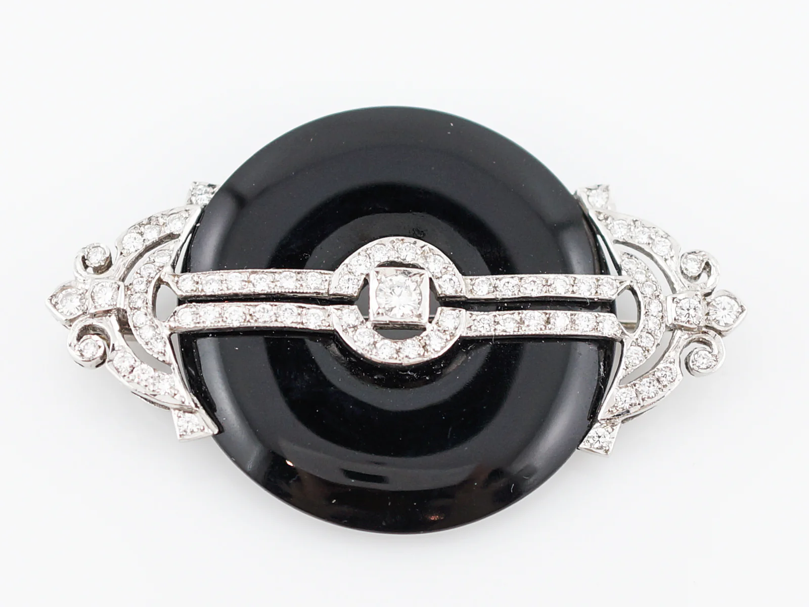 ***RTV***Art Deco Inspired Brooch Modern Onyx & Diamond in 18k White Gold - Image 5