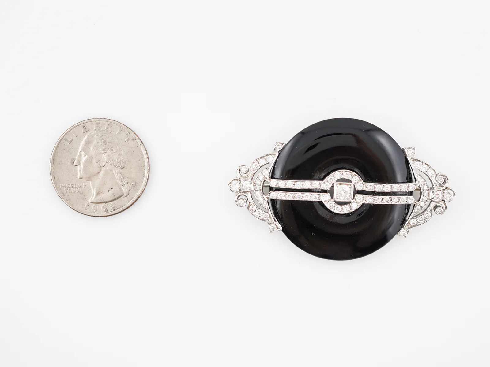 ***RTV***Art Deco Inspired Brooch Modern Onyx & Diamond in 18k White Gold - Image 7