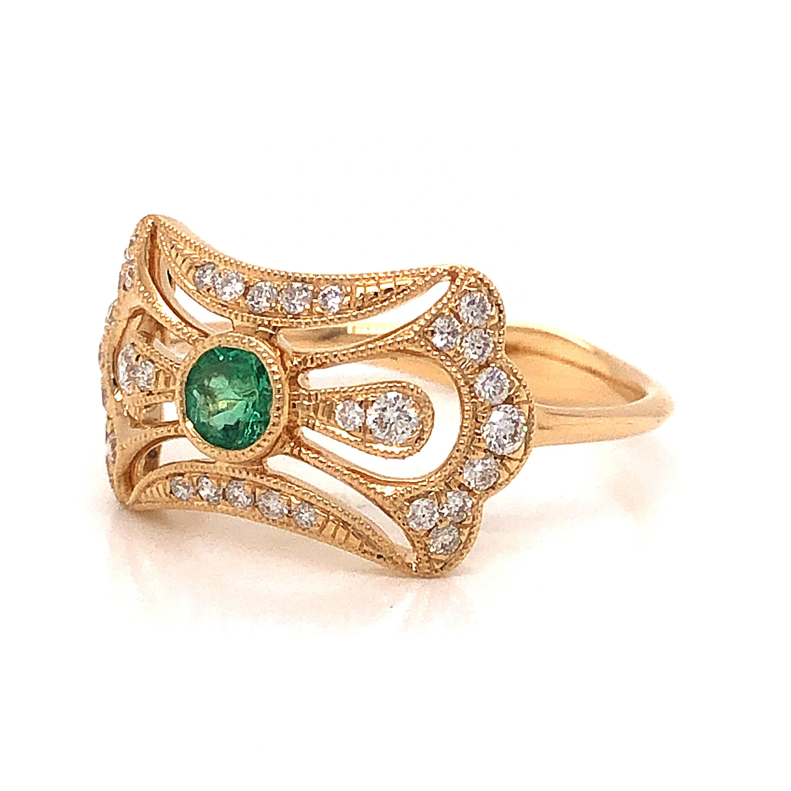 Art Deco Inspired Emerald & Diamond Ring in 18k Yellow Gold - Image 2