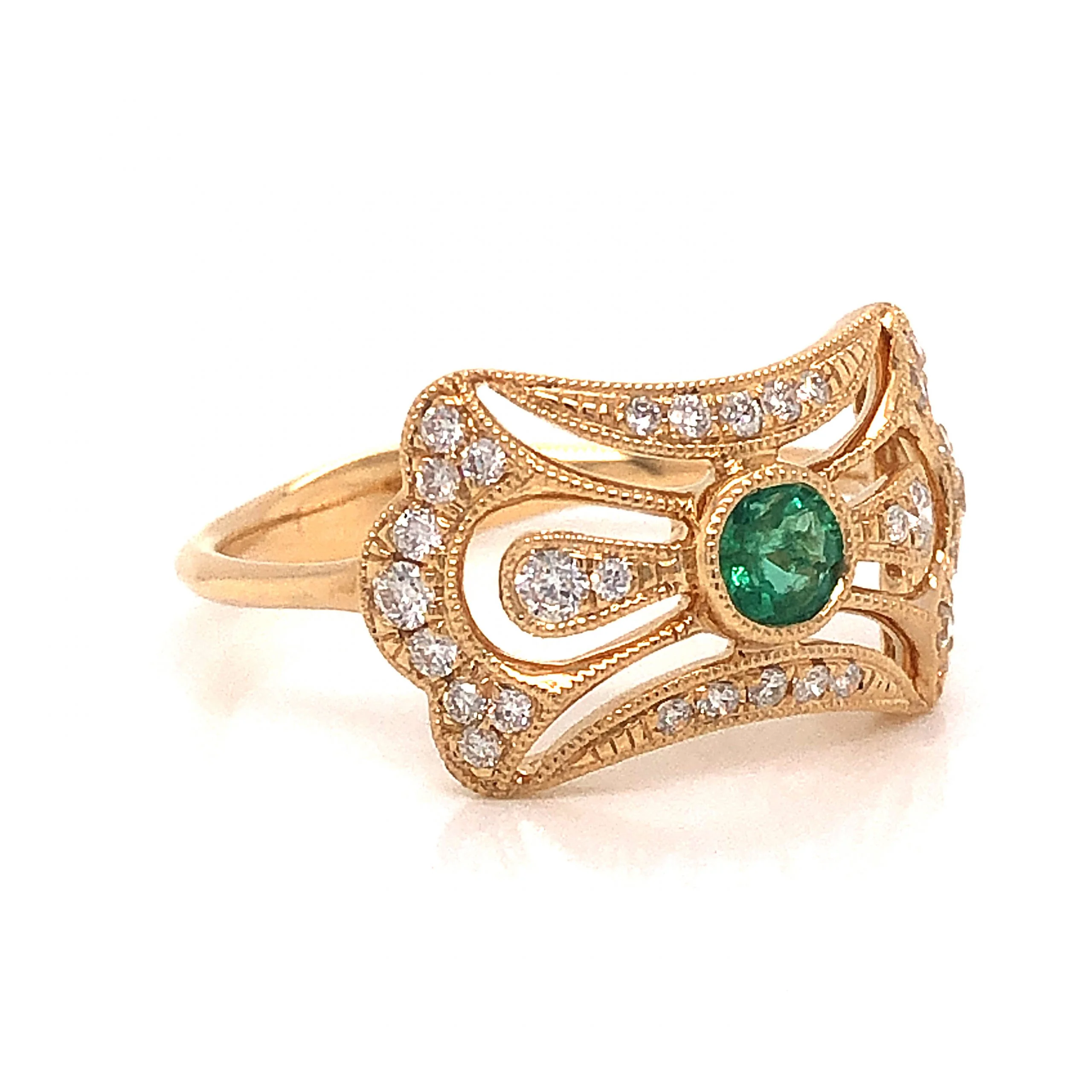 Art Deco Inspired Emerald & Diamond Ring in 18k Yellow Gold - Image 3