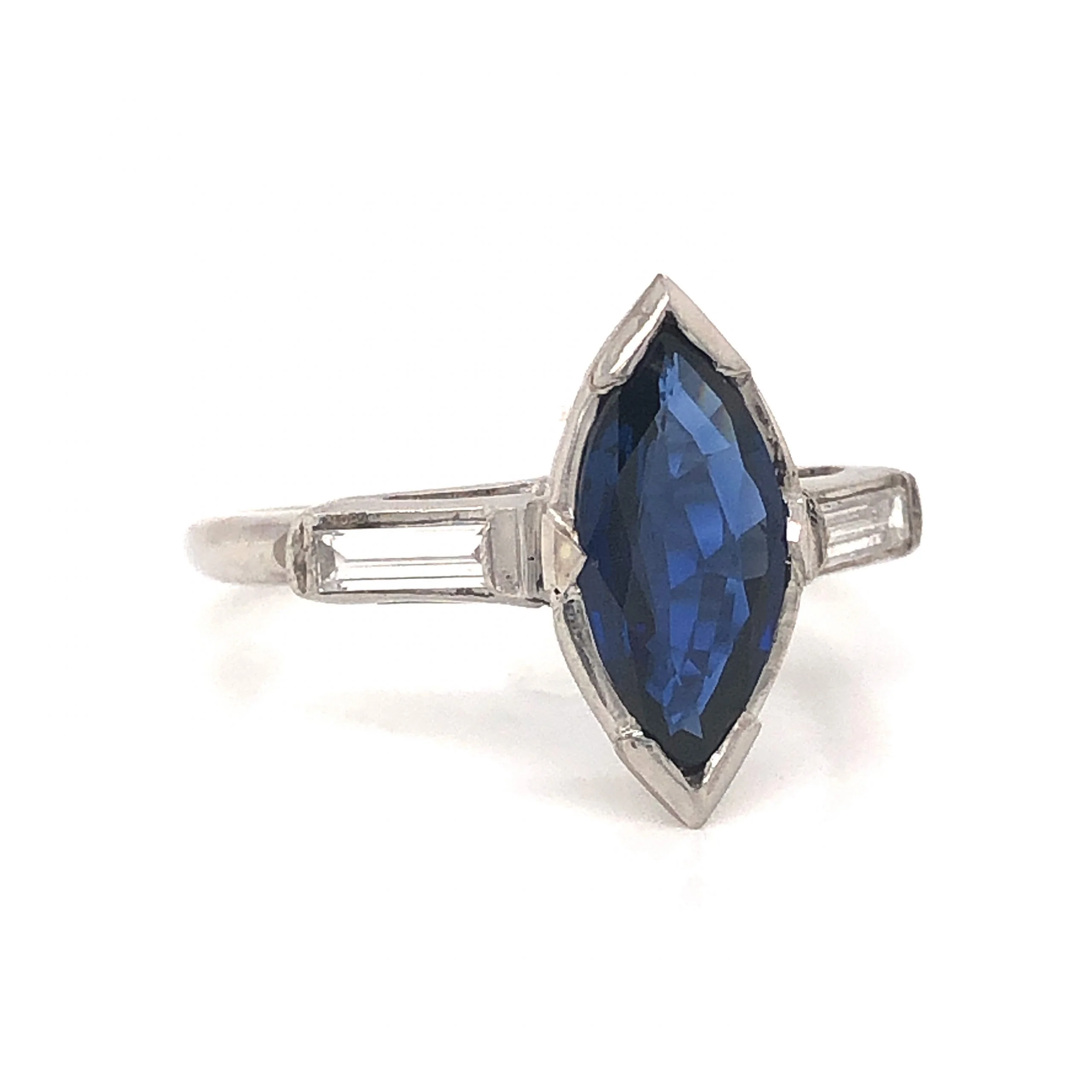 Art Deco Marquise Sapphire Engagement Ring in Platinum - Image 3