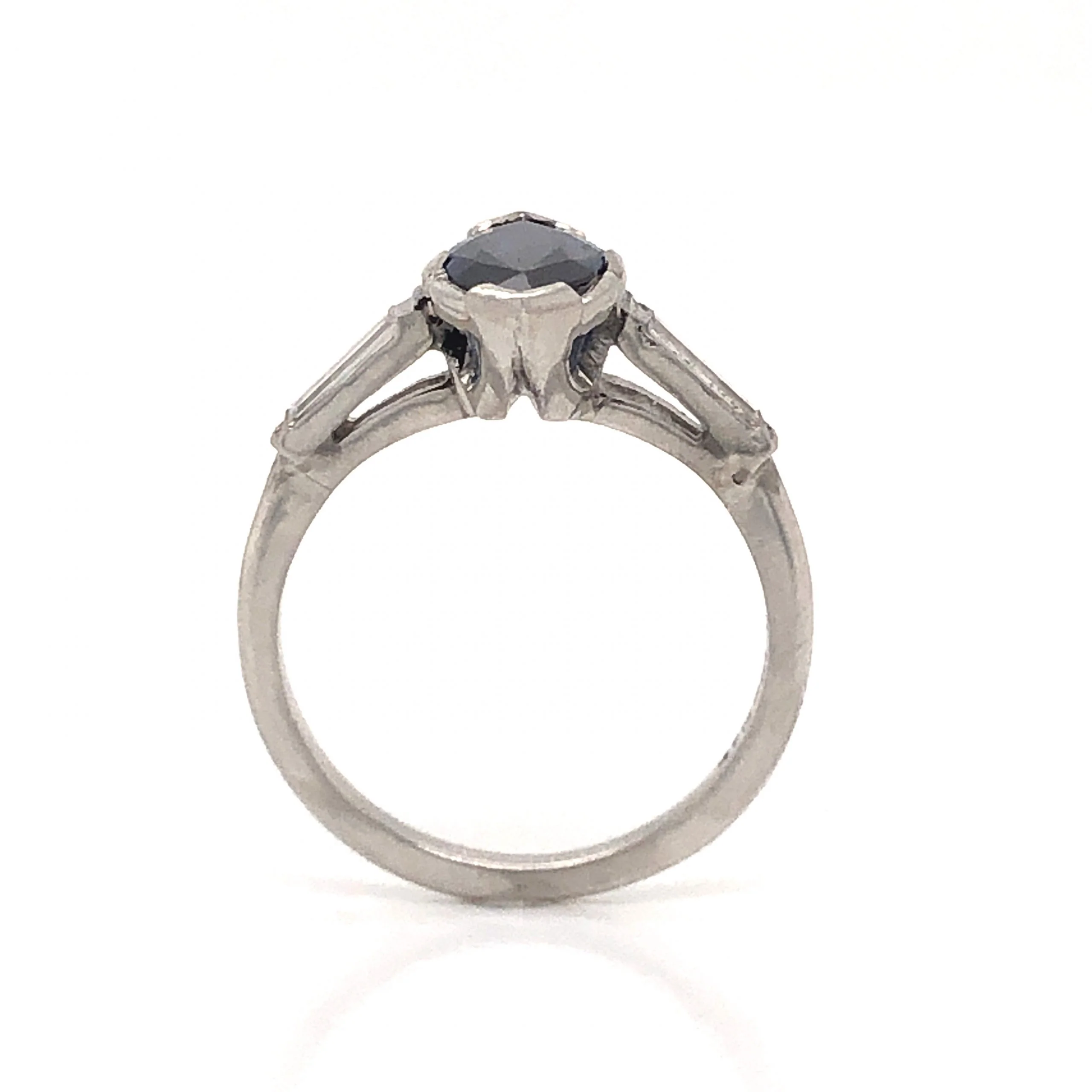 Art Deco Marquise Sapphire Engagement Ring in Platinum - Image 4