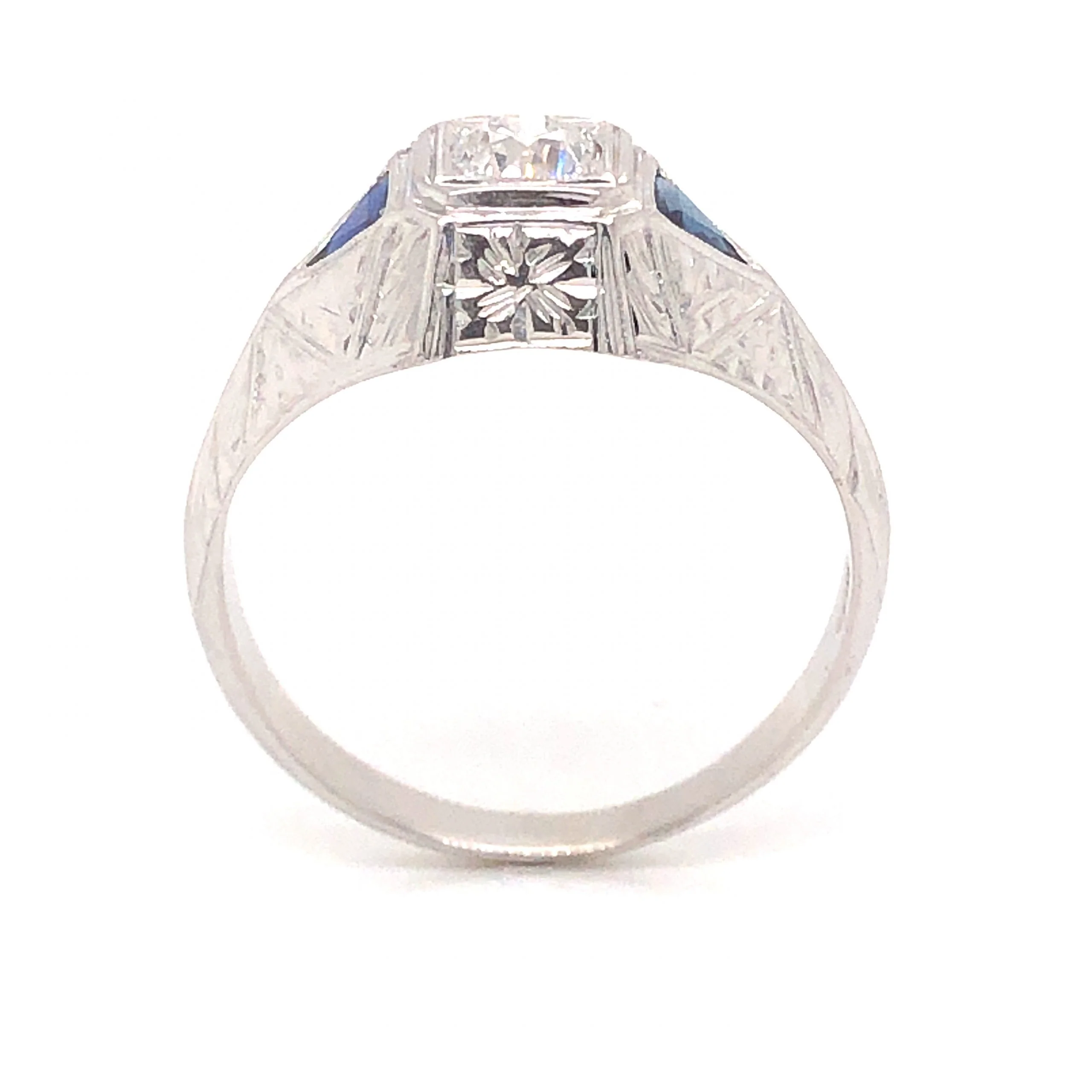 Art Deco Men's Diamond & Sapphire Ring in 18k White Gold - Image 4