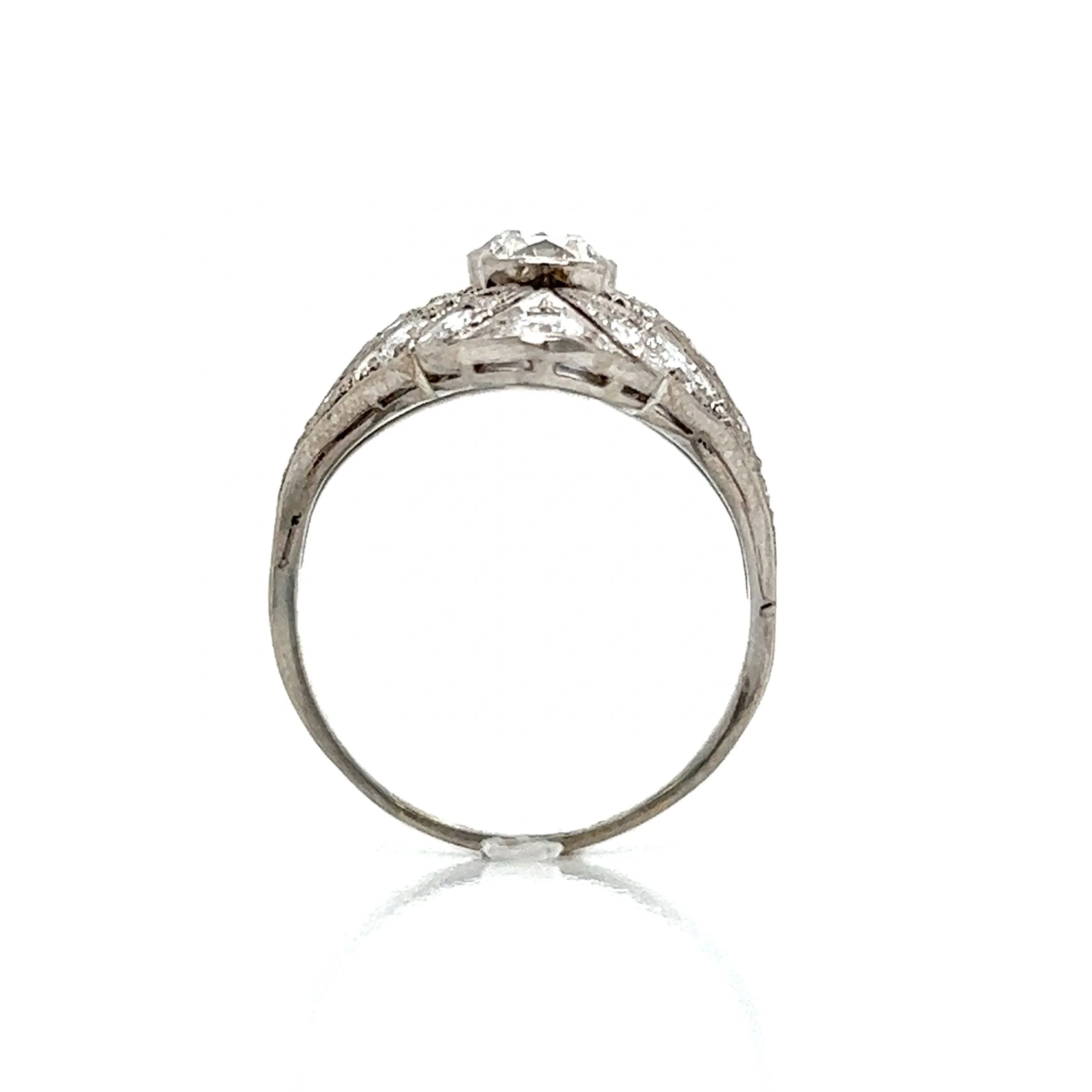 Art Deco Navette Diamond Cocktail Ring in Platinum - Image 5