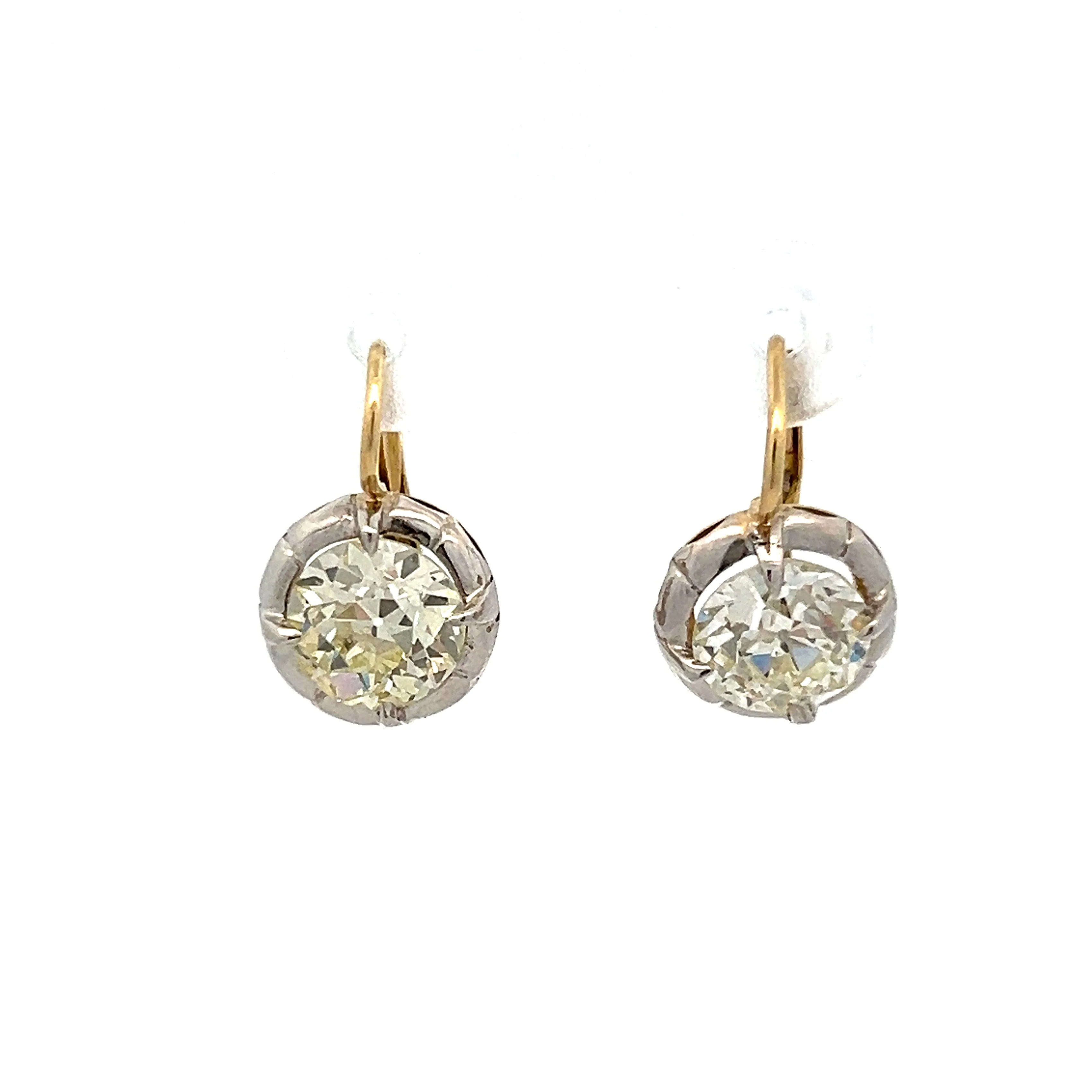Art Deco Old European Drop Earrings in Yellow & Sterling