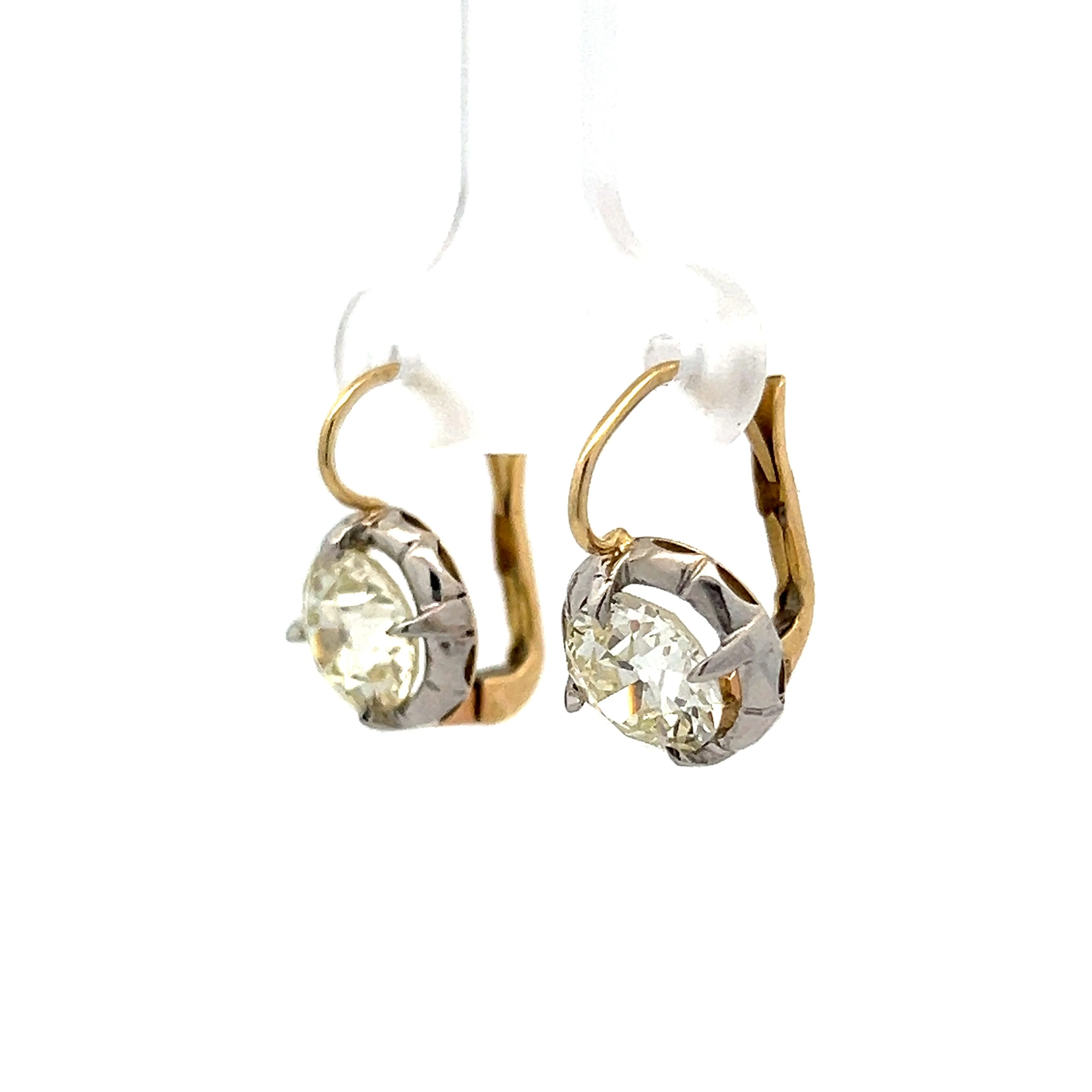 Art Deco Old European Drop Earrings in Yellow & Sterling - Image 2