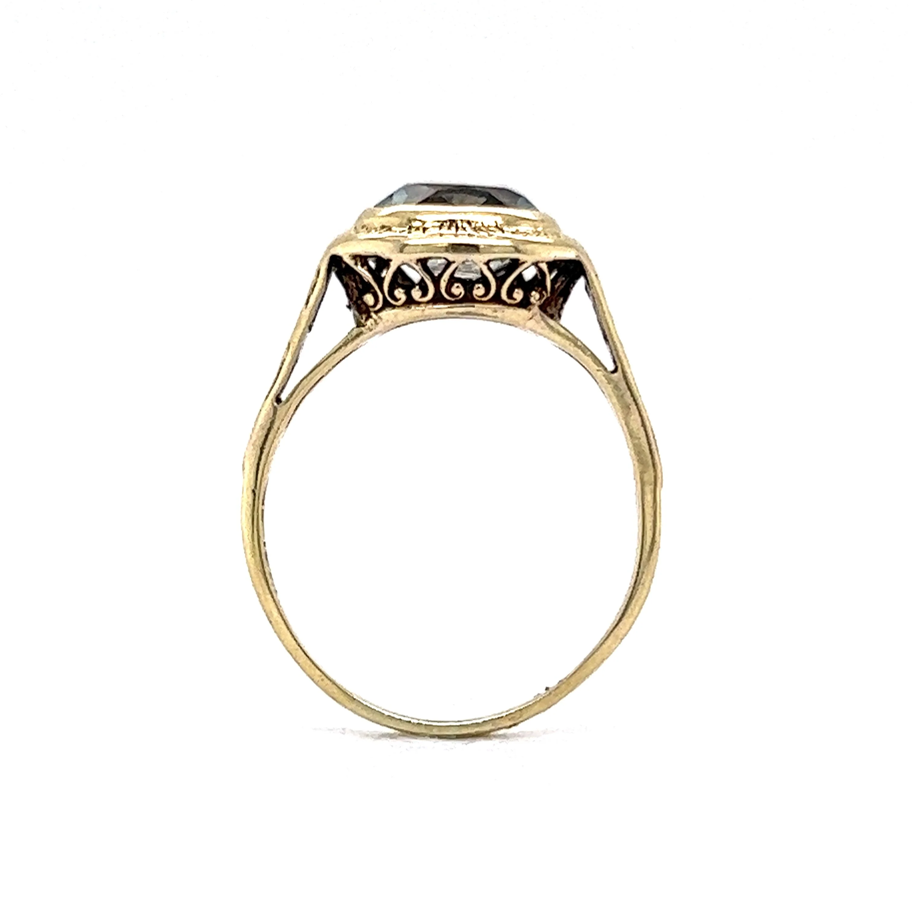 Art Deco Oval Cut Aquamarine Ring in 14k Yellow Gold - Image 4
