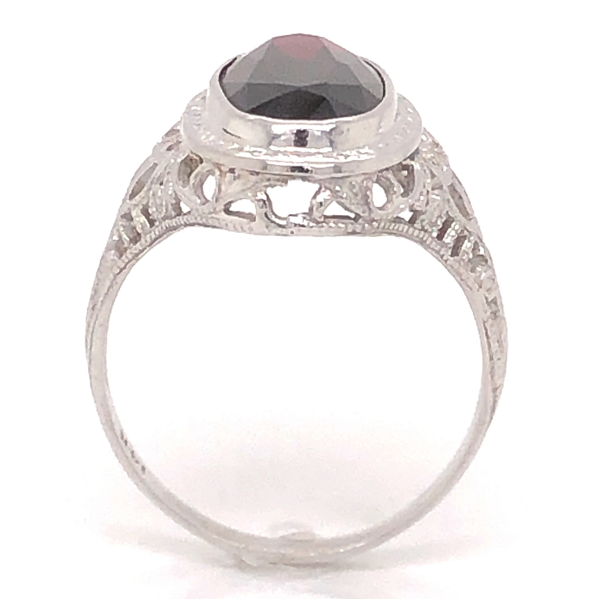 Art Deco Oval Garnet Cocktail Ring in 14k White Gold - Image 4