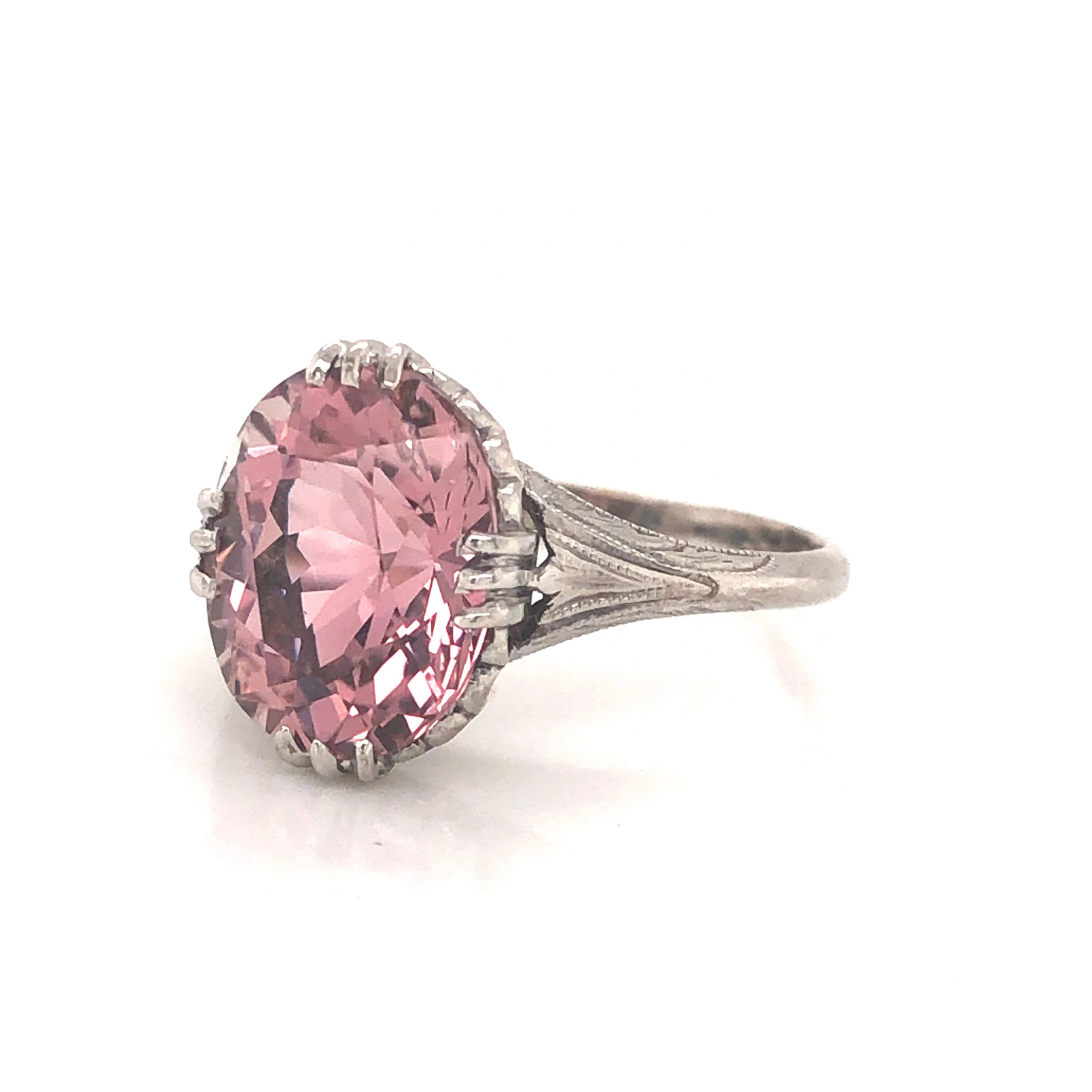 Art Deco Pink Tourmaline Ring in 14k White Gold - Image 2