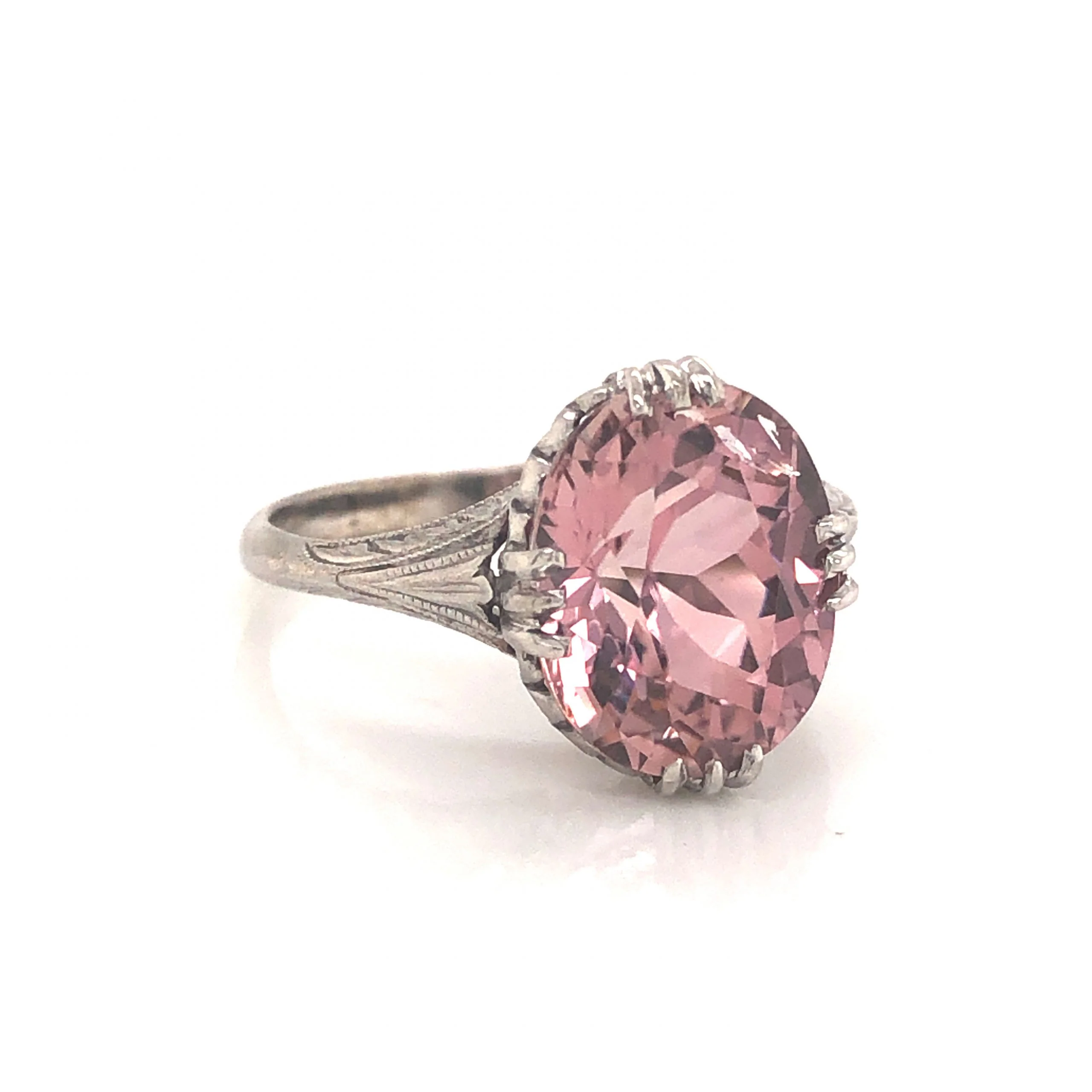 Art Deco Pink Tourmaline Ring in 14k White Gold - Image 3