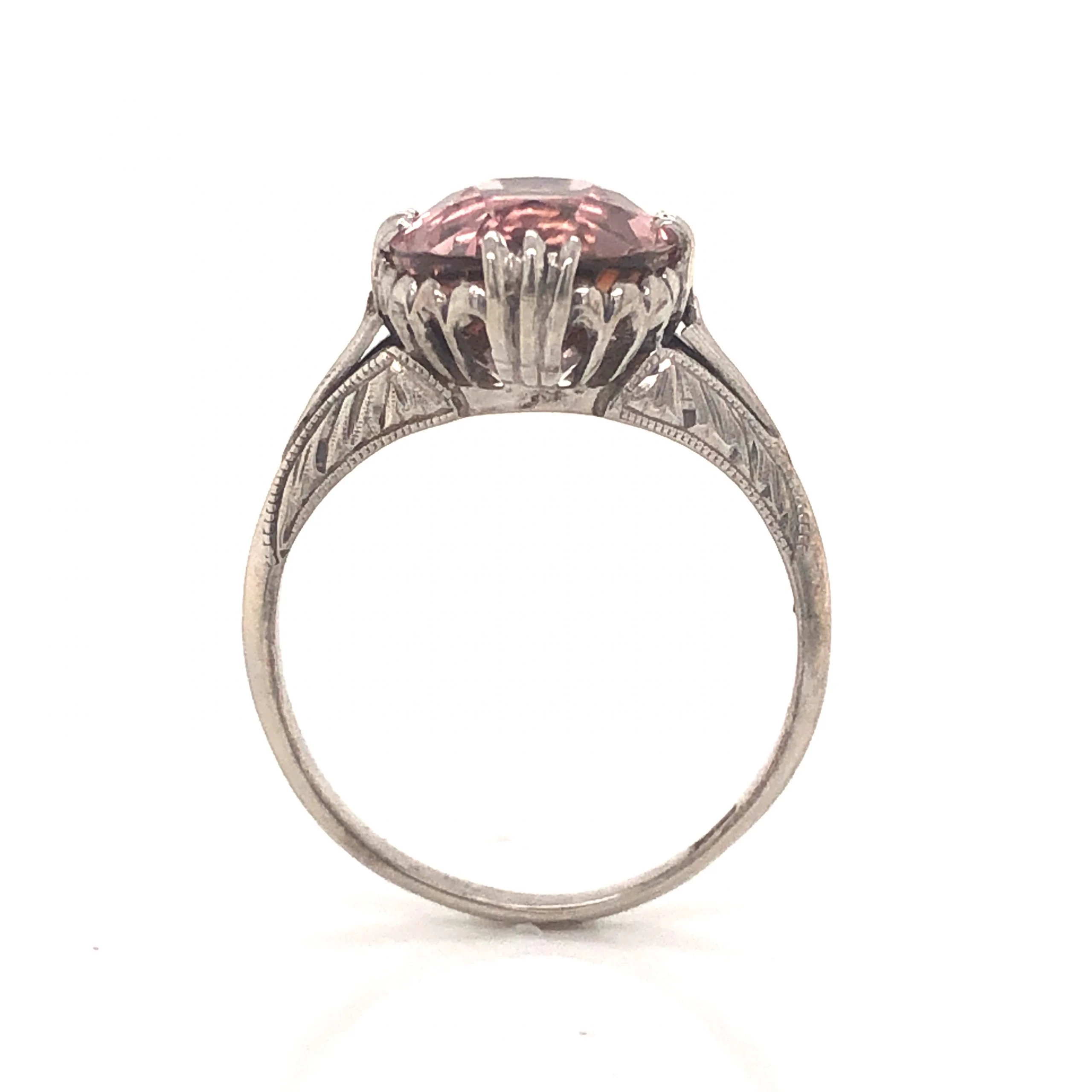 Art Deco Pink Tourmaline Ring in 14k White Gold - Image 4