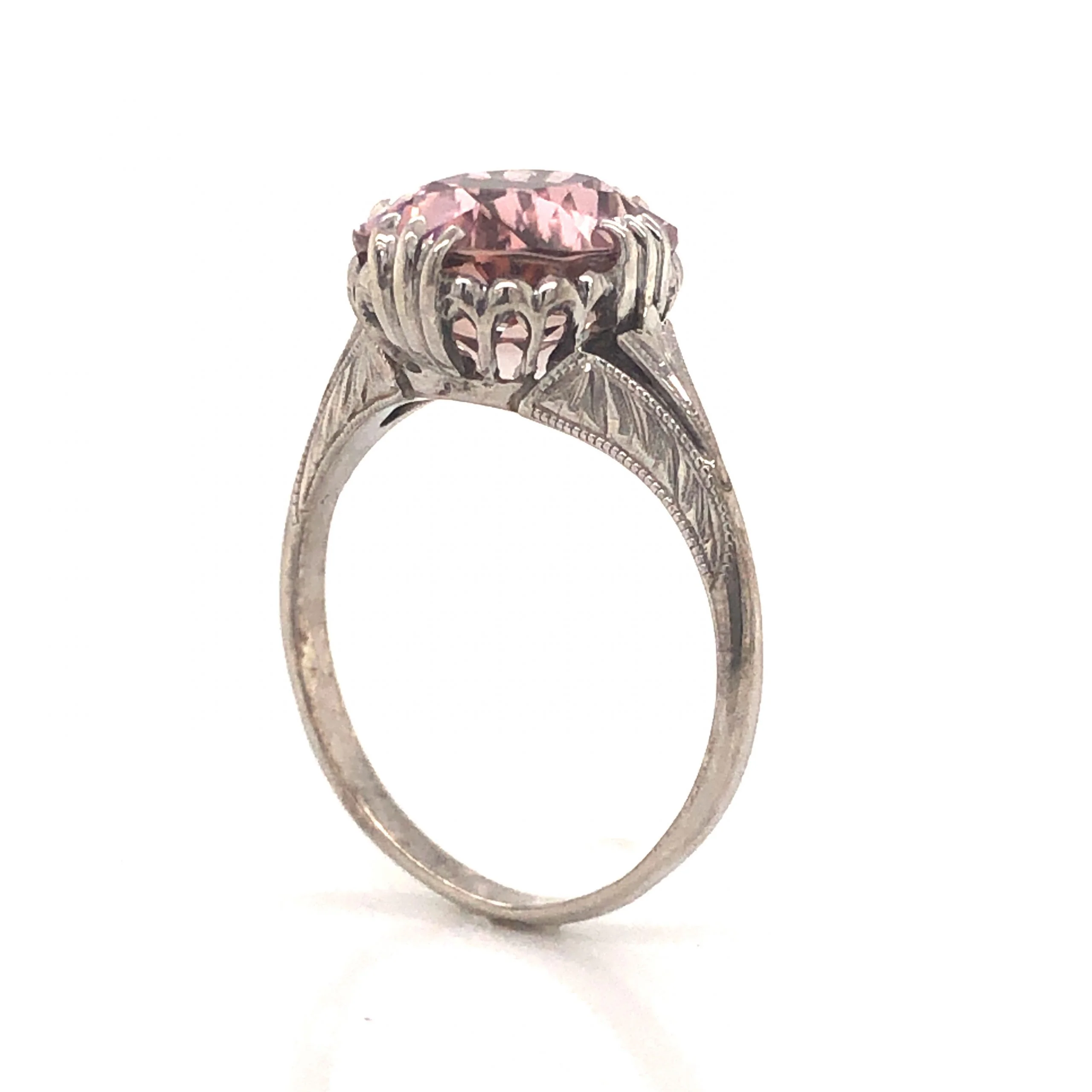 Art Deco Pink Tourmaline Ring in 14k White Gold - Image 5