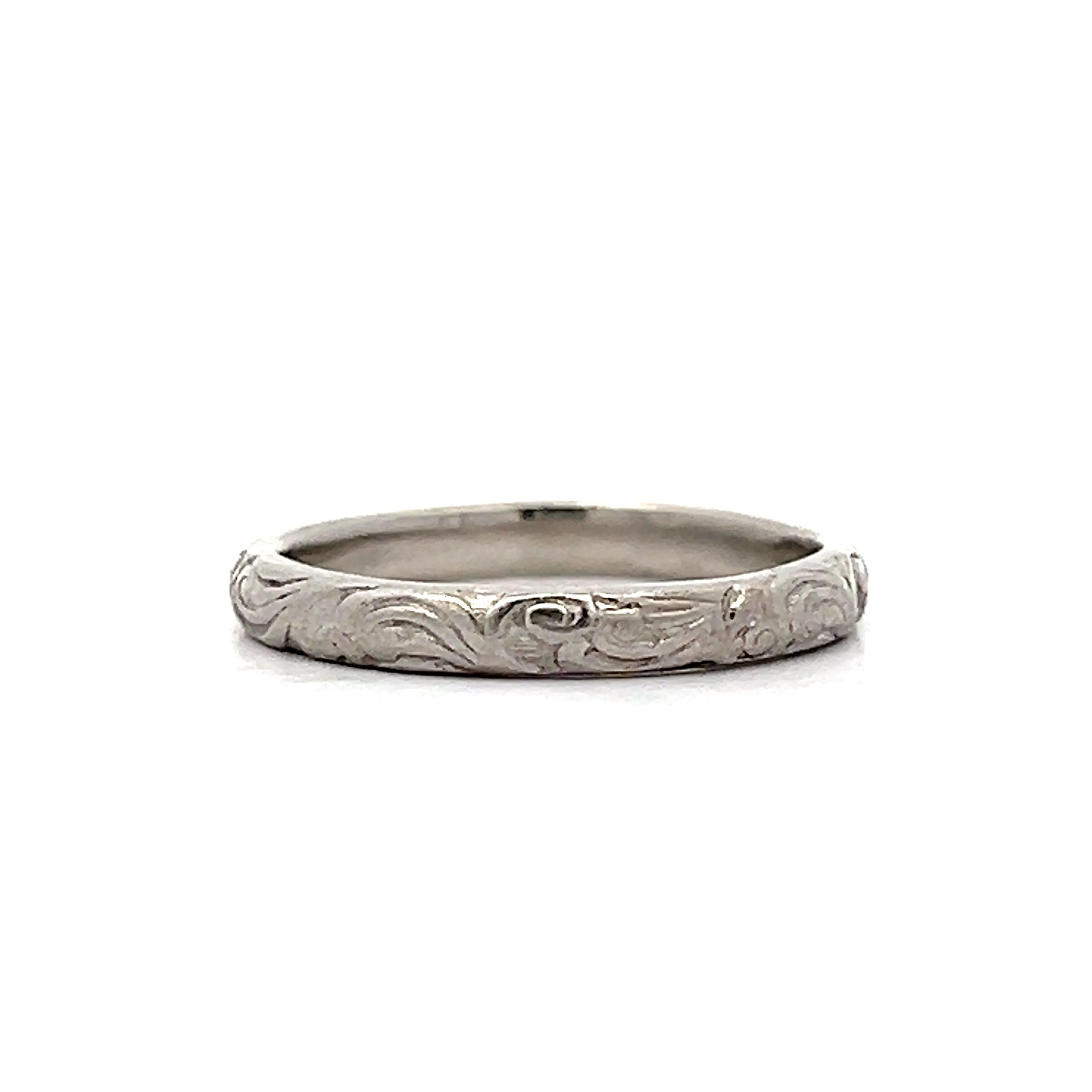 Art Deco Platinum Engraved Wedding Band - Image 3