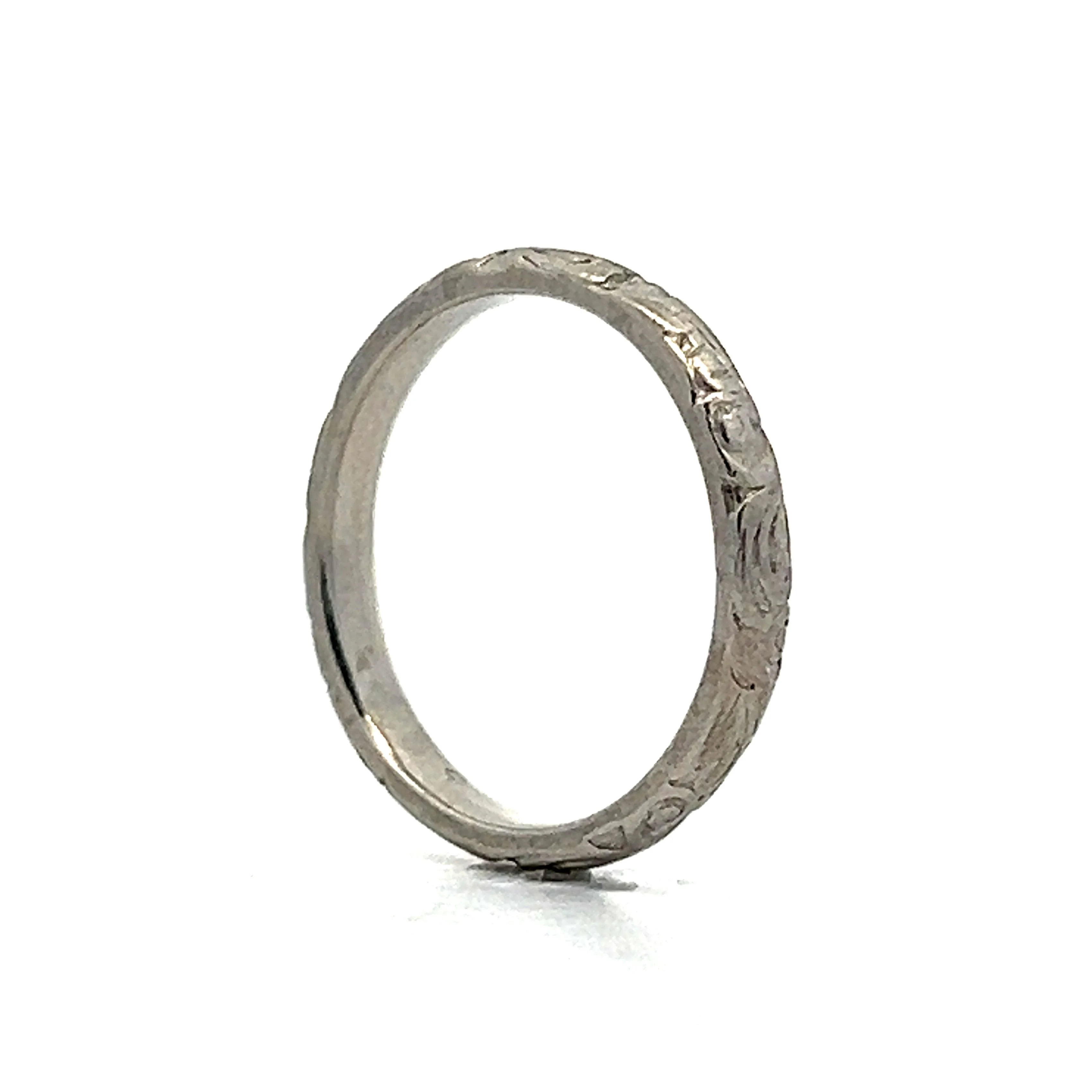 Art Deco Platinum Engraved Wedding Band - Image 5