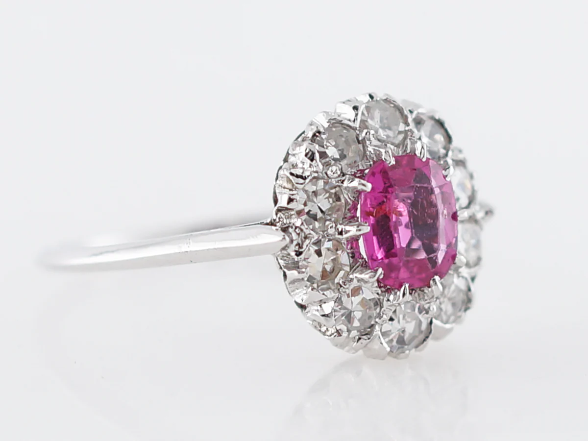 Art Deco Sapphire & Diamond Cluster Ring in White Gold - Image 3