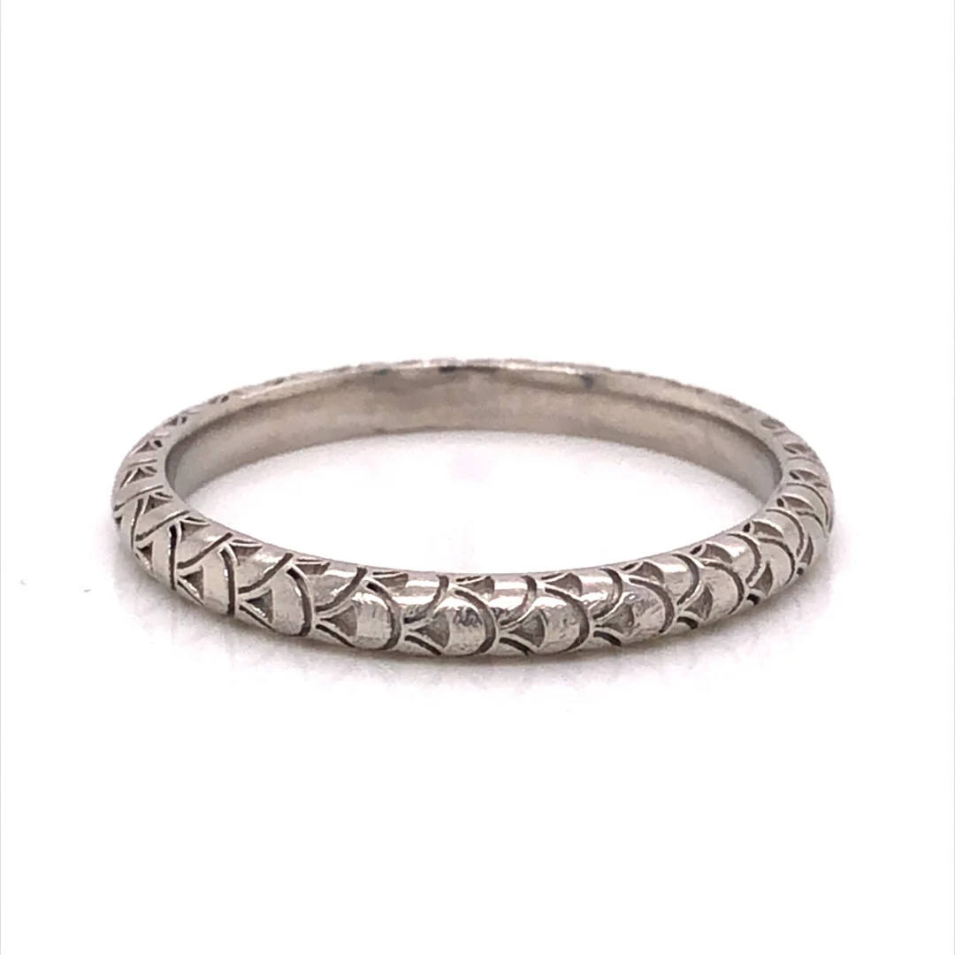 Art Deco Scale Engraved Wedding Band in Platinum