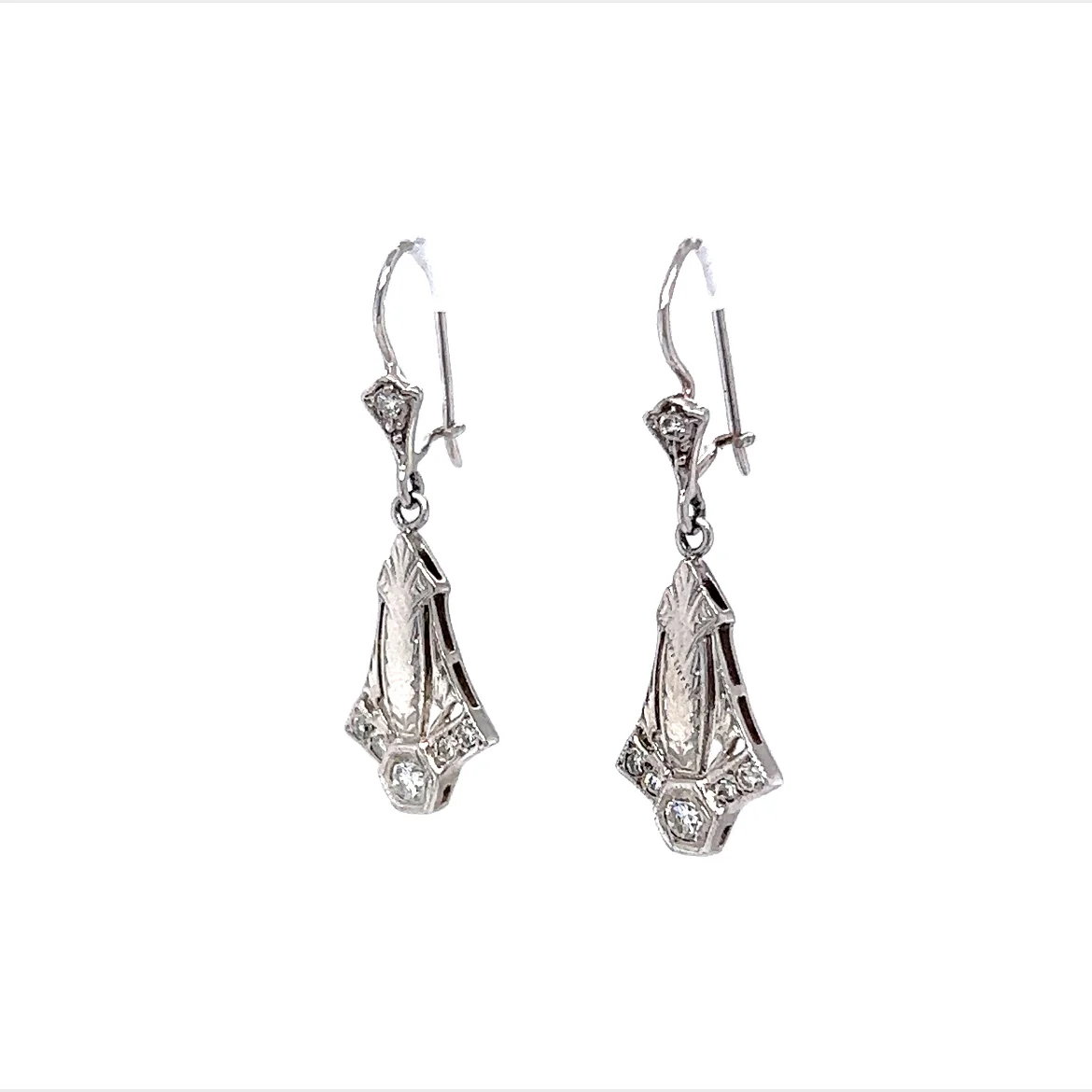 Art Deco Style Diamond Earrings in White Gold - Image 2