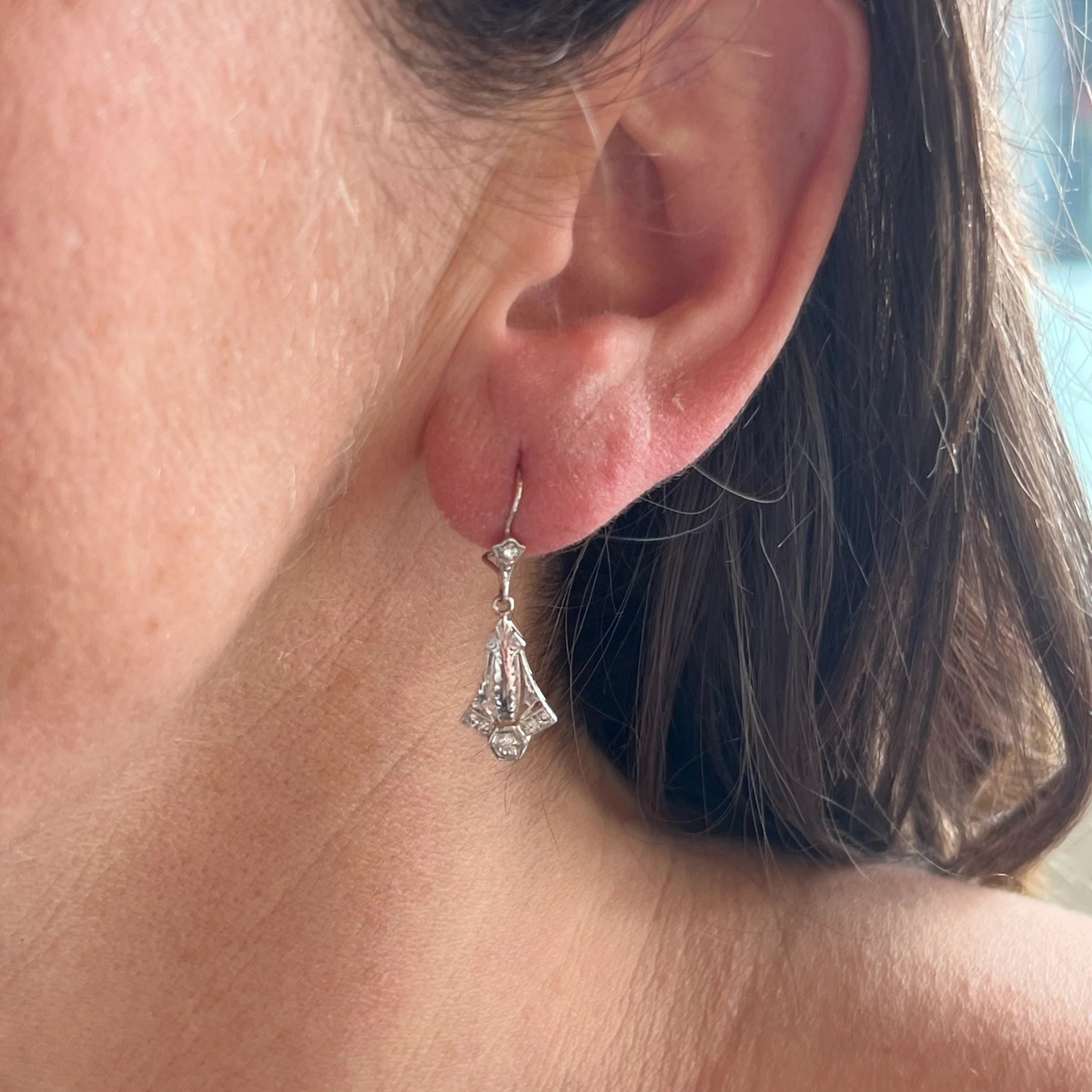 Art Deco Style Diamond Earrings in White Gold - Image 4