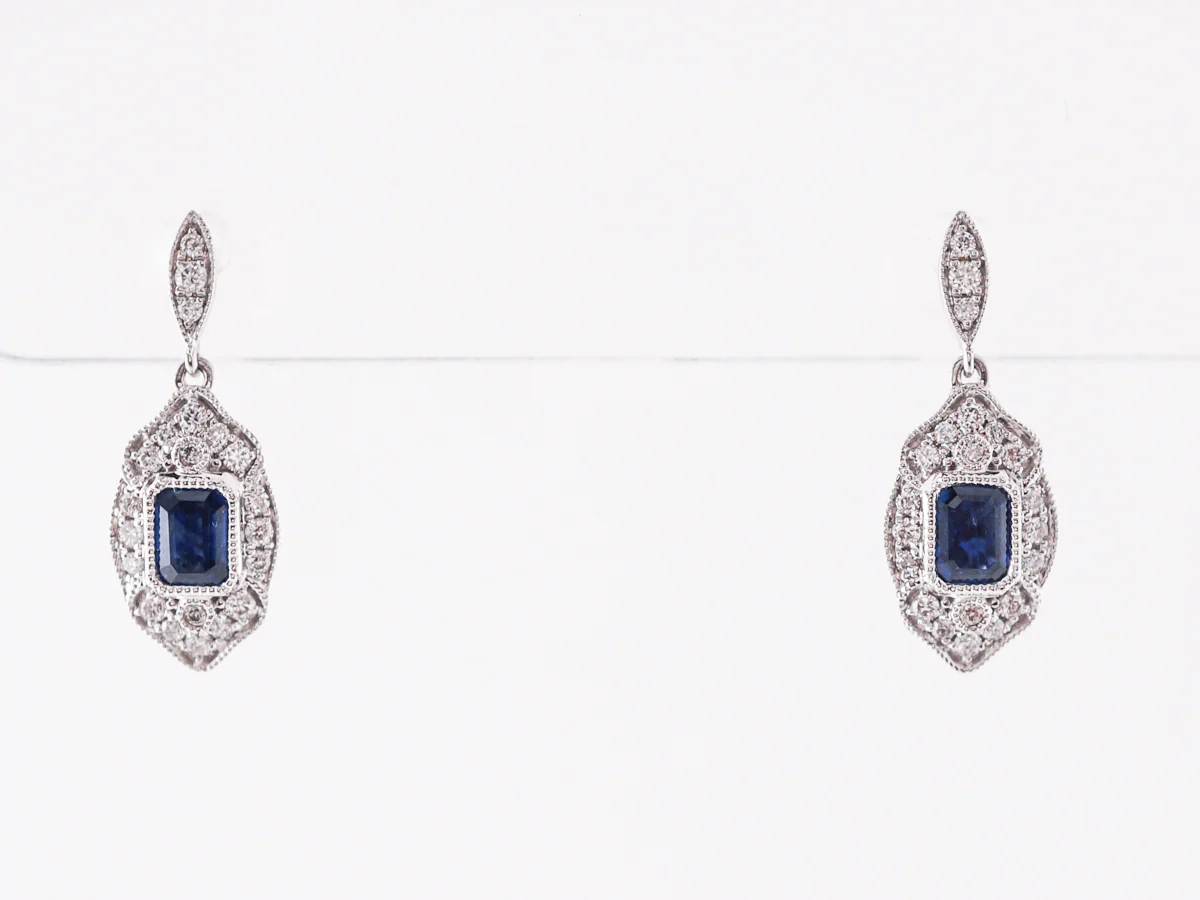 Art Deco Style Earrings w/ Sapphires & Diamonds