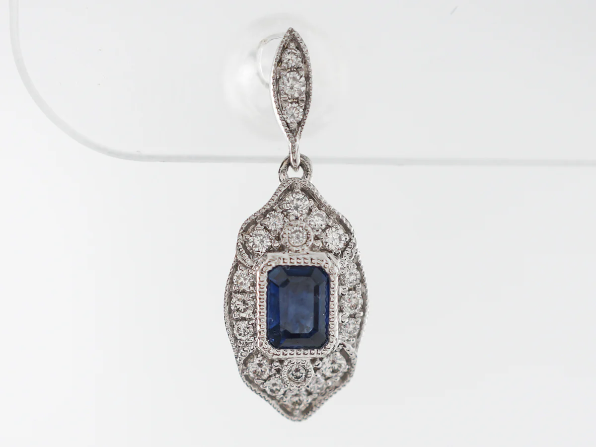 Art Deco Style Earrings w/ Sapphires & Diamonds - Image 3