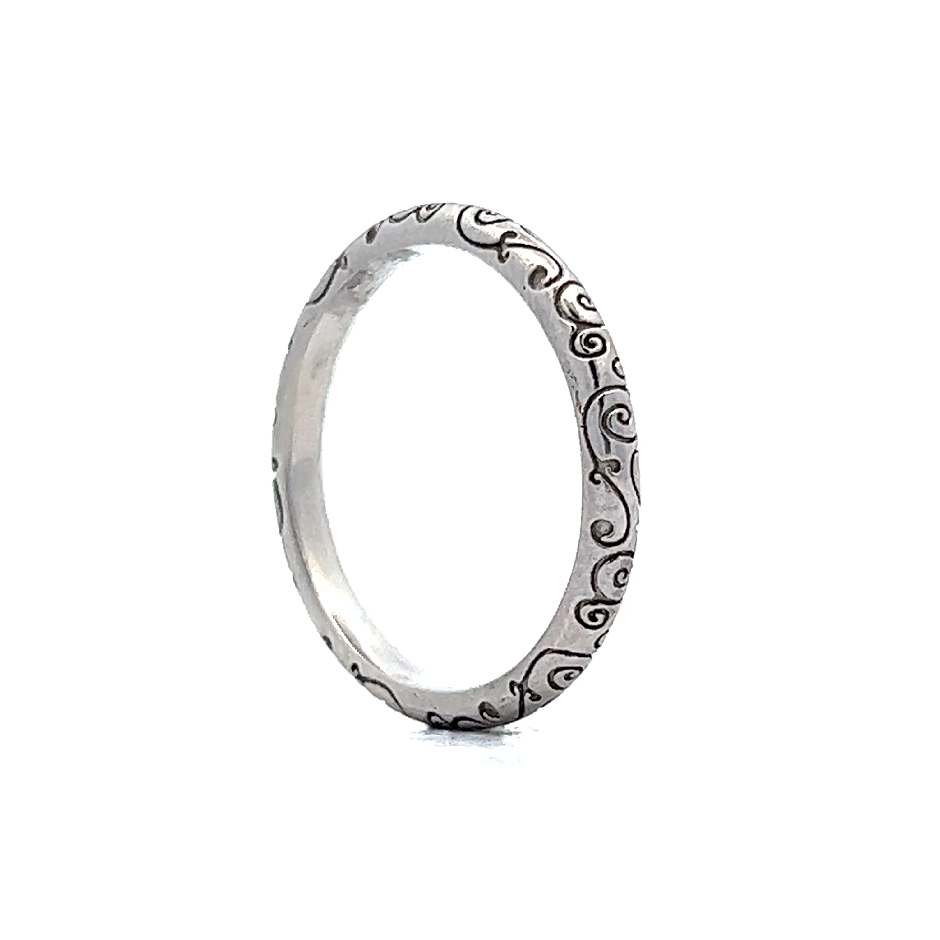 Art Deco Swirl Engraved Wedding Band in Platinum - Image 5
