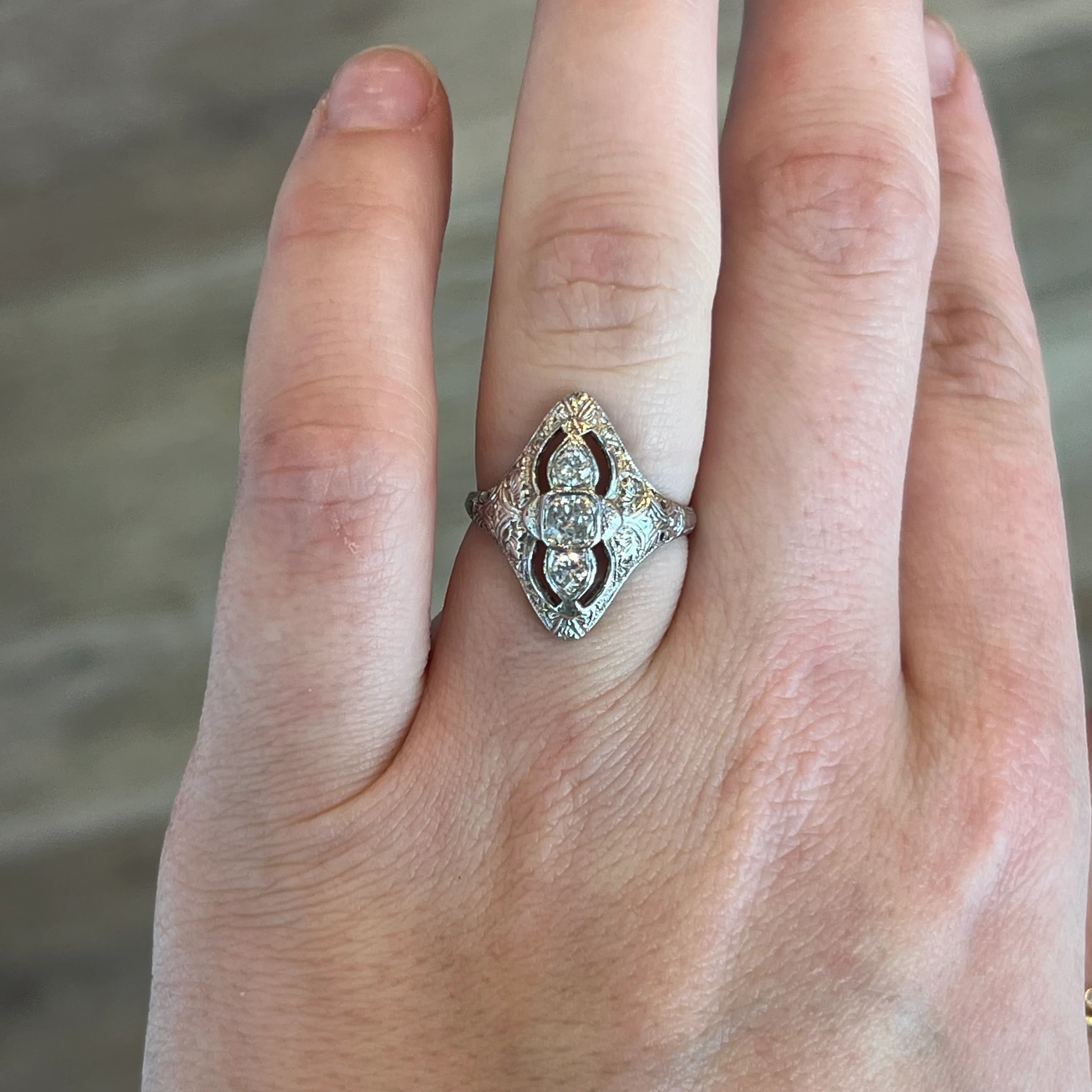 Art Deco Three Stone Diamond Ring in 18k White Gold - Image 6