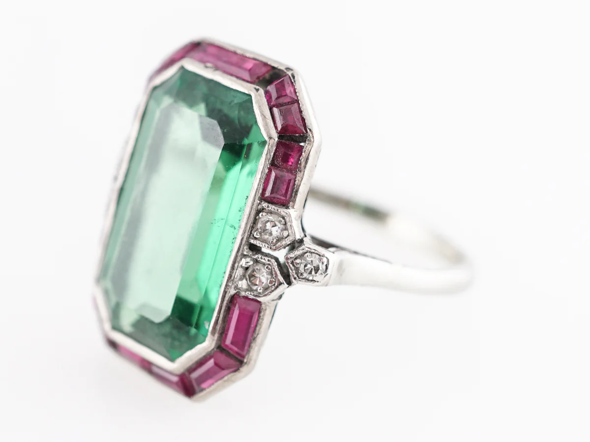 Art Deco Tourmaline Cocktail Ring with Ruby and Diamonds - Image 2