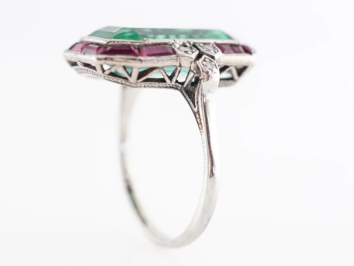 Art Deco Tourmaline Cocktail Ring with Ruby and Diamonds - Image 4