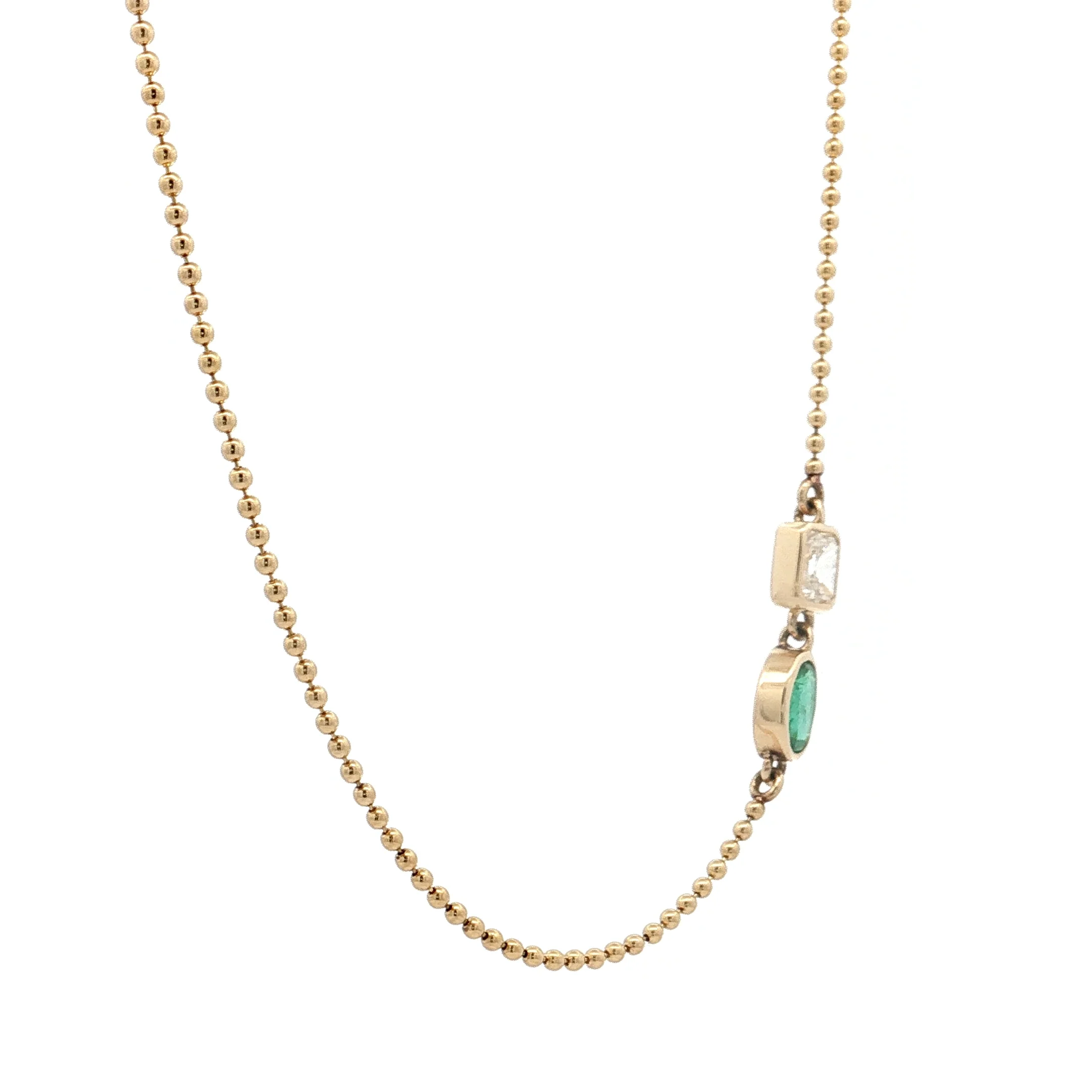 Asymmetrical Emerald & Diamond Necklace 14k - Image 3